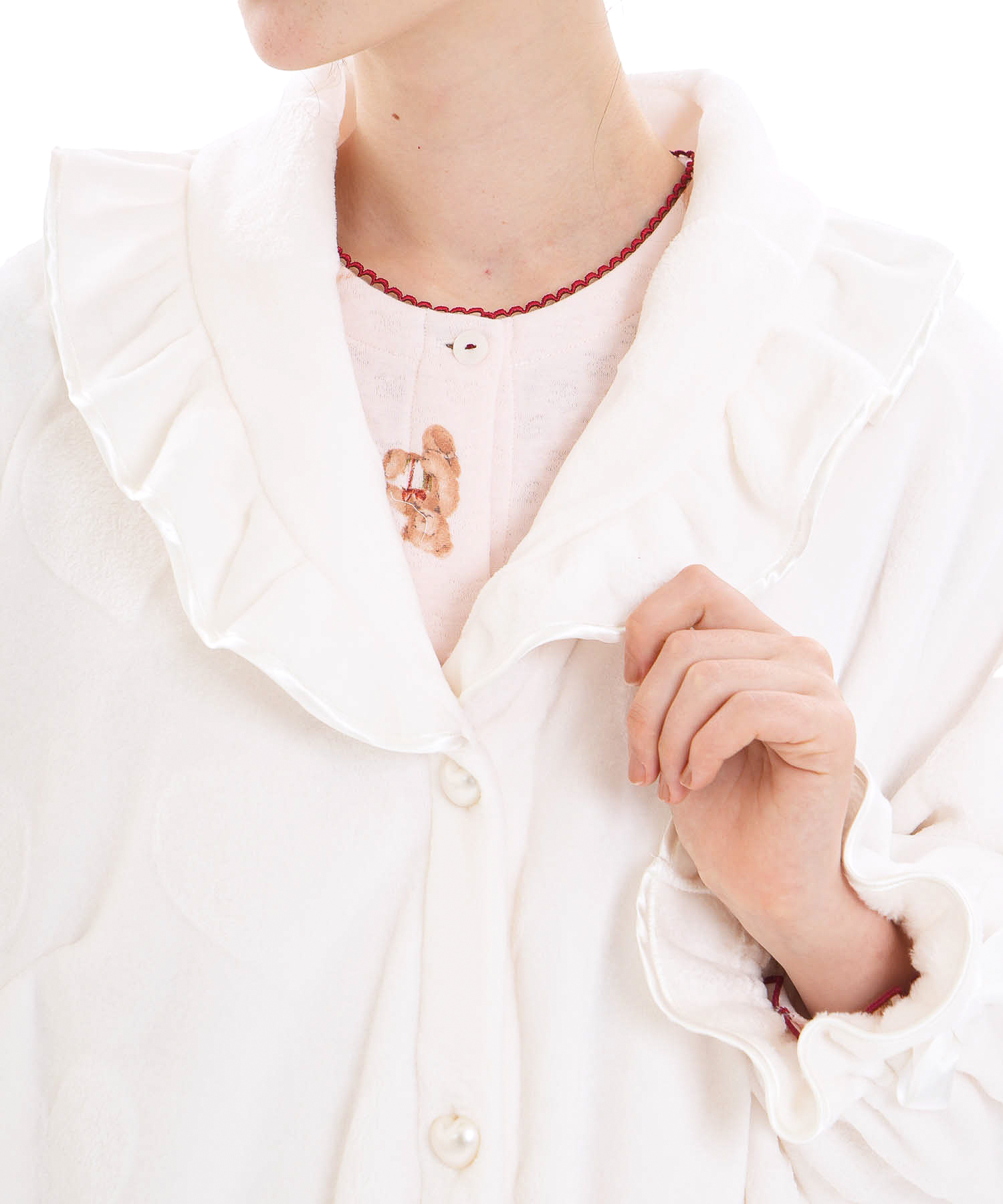 シャイニースノーエンボスハートフリルガウン_パジャマ&ルームウェア-トップス-カーディガン・ガウン_ホワイト_3