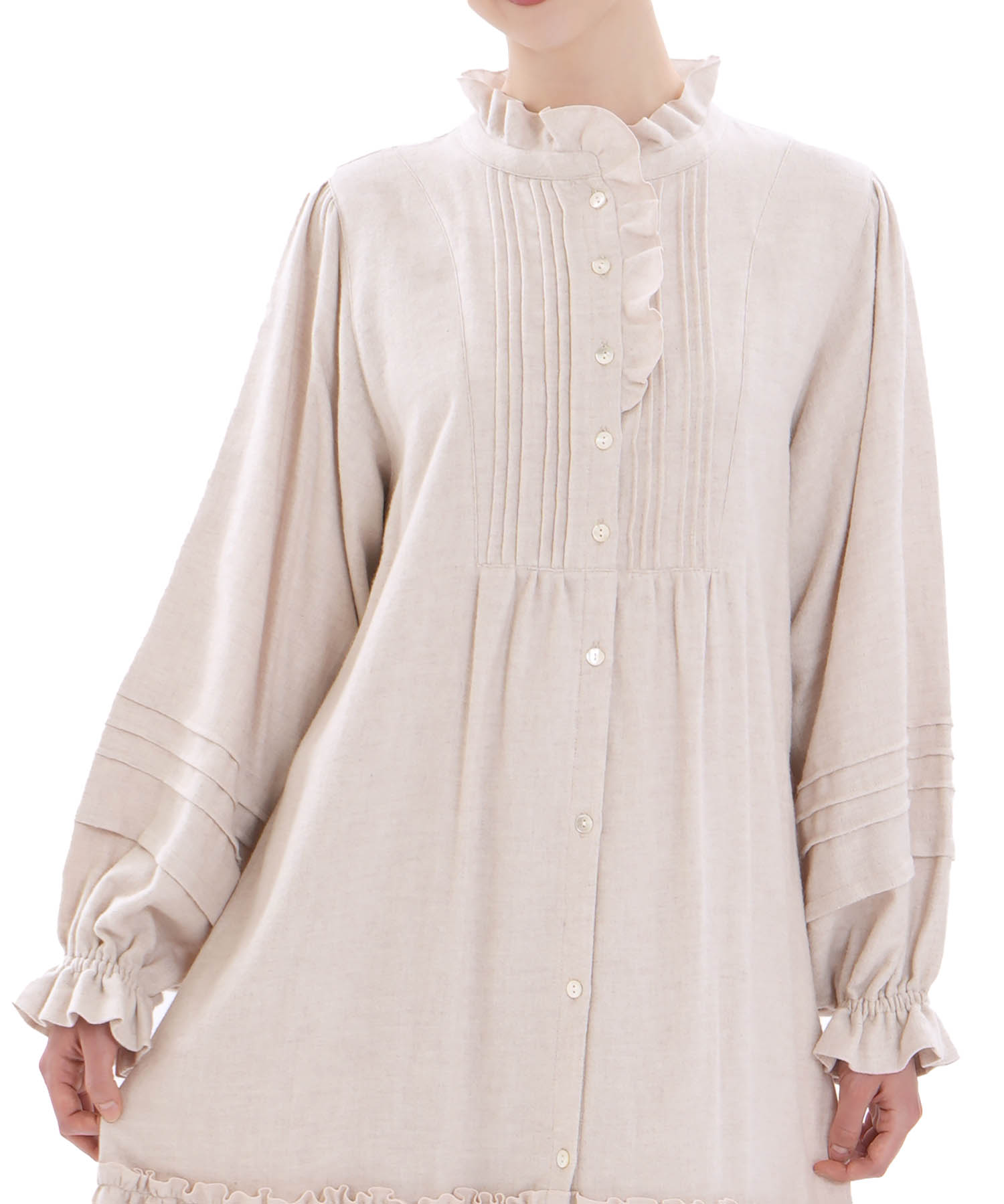 コットンフランネルシュクレフリルドレス_パジャマ&ルームウェア-ワンピース・ネグリジェ_アイボリー_0