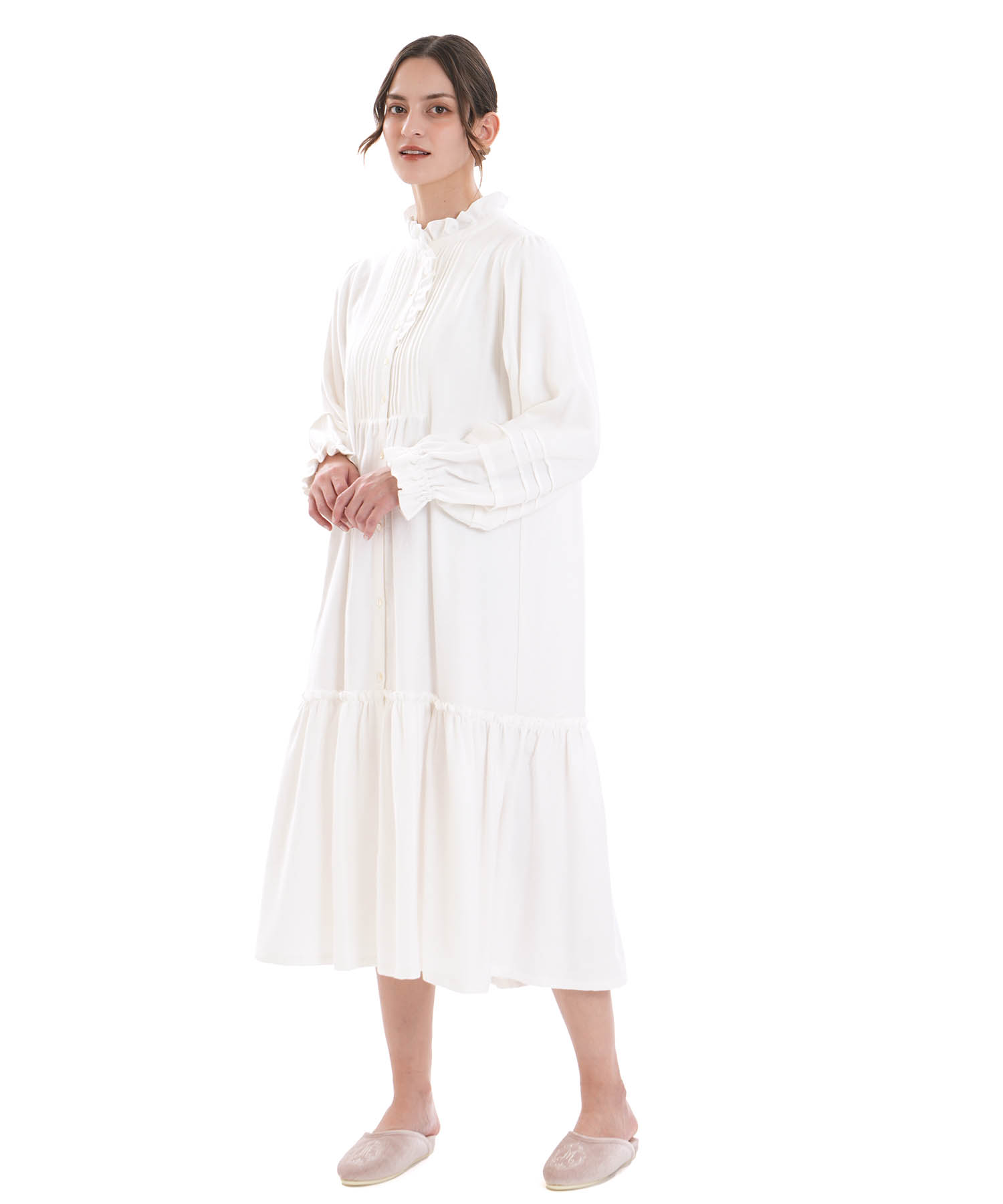 コットンフランネルシュクレフリルドレス_パジャマ&ルームウェア-ワンピース・ネグリジェ_ホワイト_1