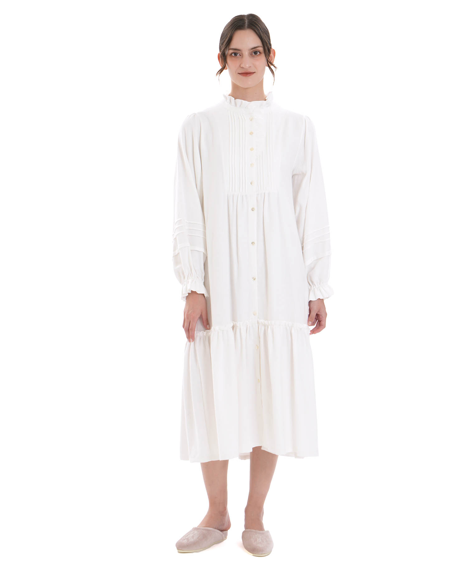 コットンフランネルシュクレフリルドレス_パジャマ&ルームウェア-ワンピース・ネグリジェ_ホワイト_2