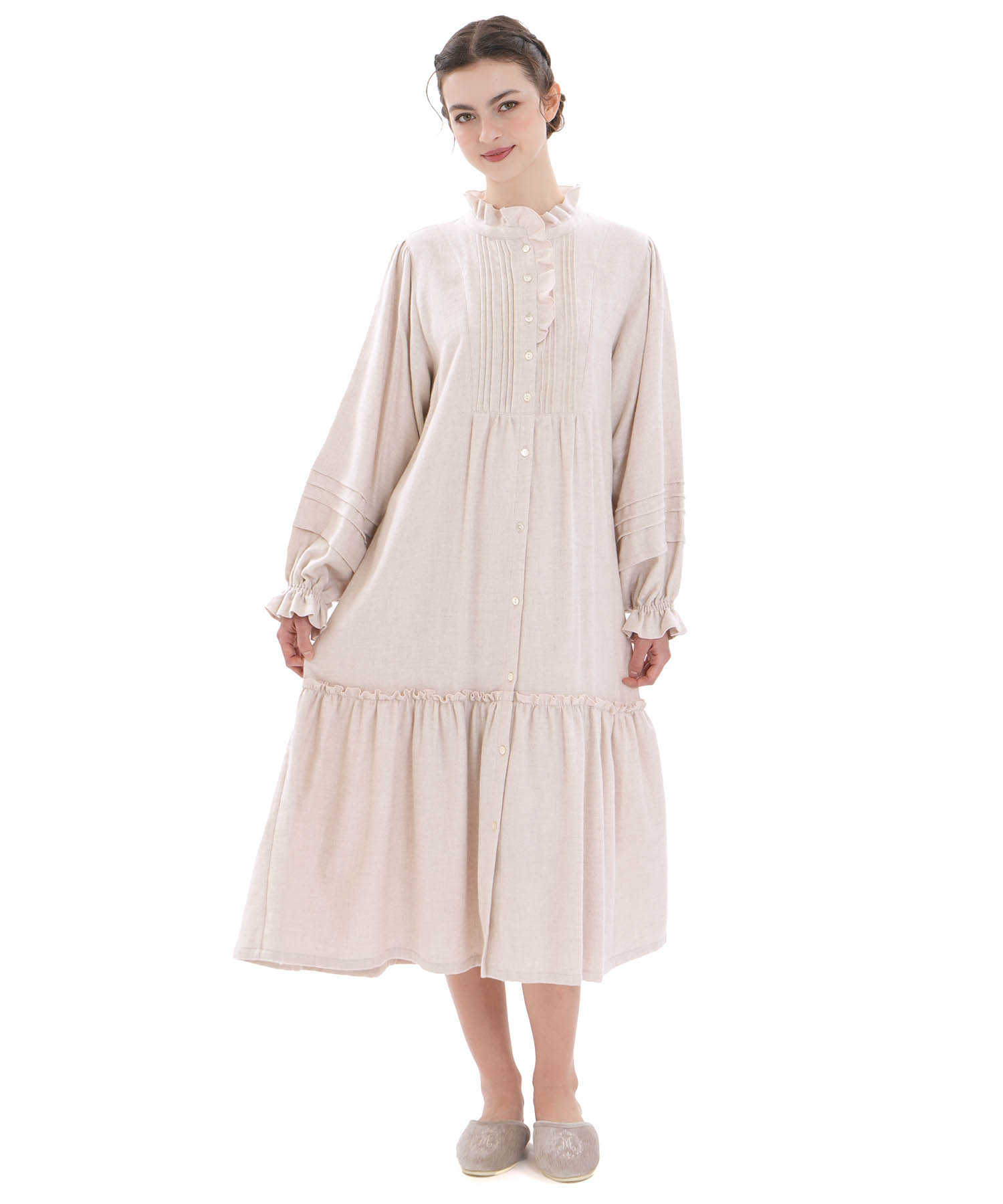 コットンフランネルシュクレフリルドレス_パジャマ&ルームウェア-ワンピース・ネグリジェ_アイボリー_2