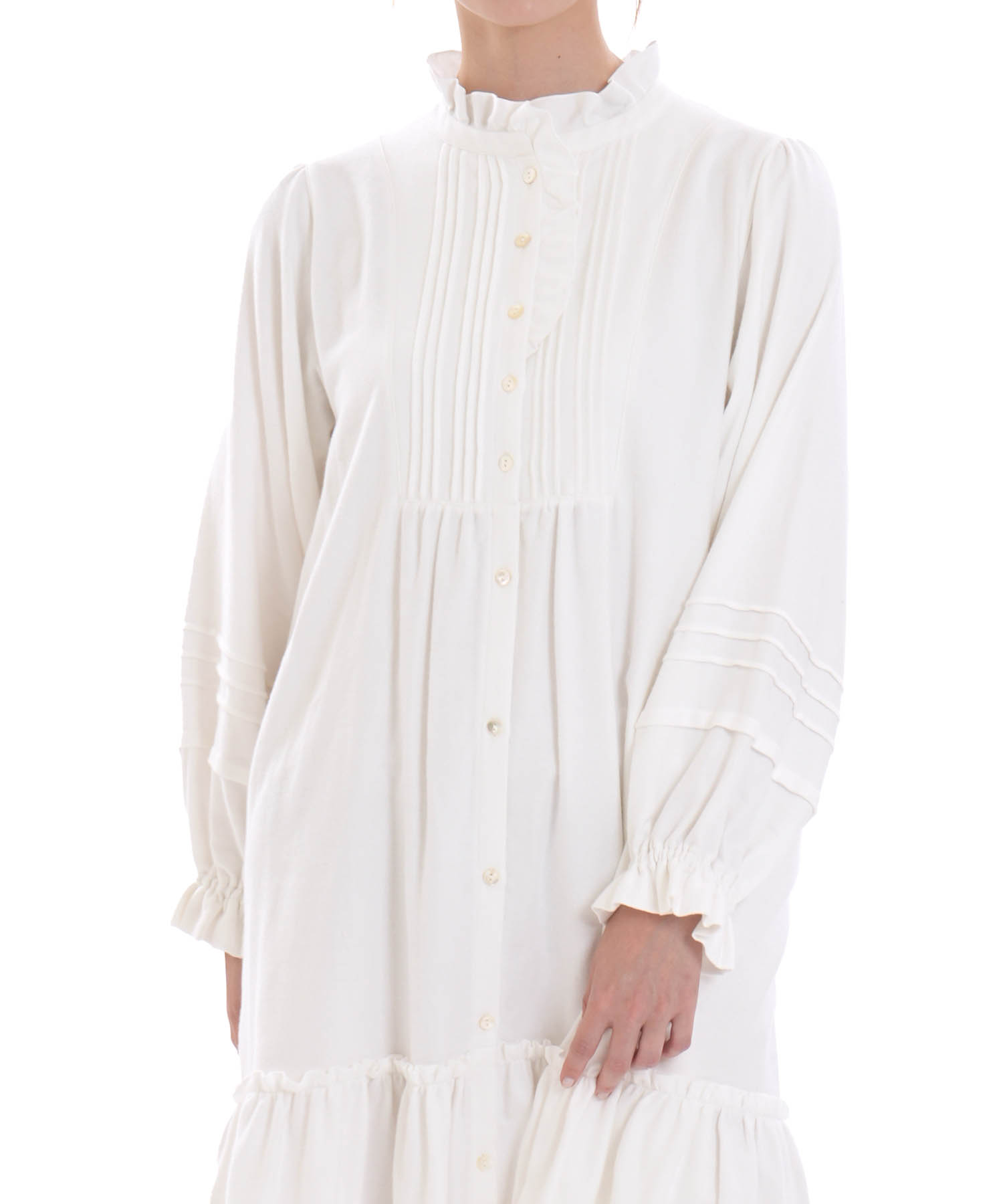 コットンフランネルシュクレフリルドレス_パジャマ&ルームウェア-ワンピース・ネグリジェ_ホワイト_0