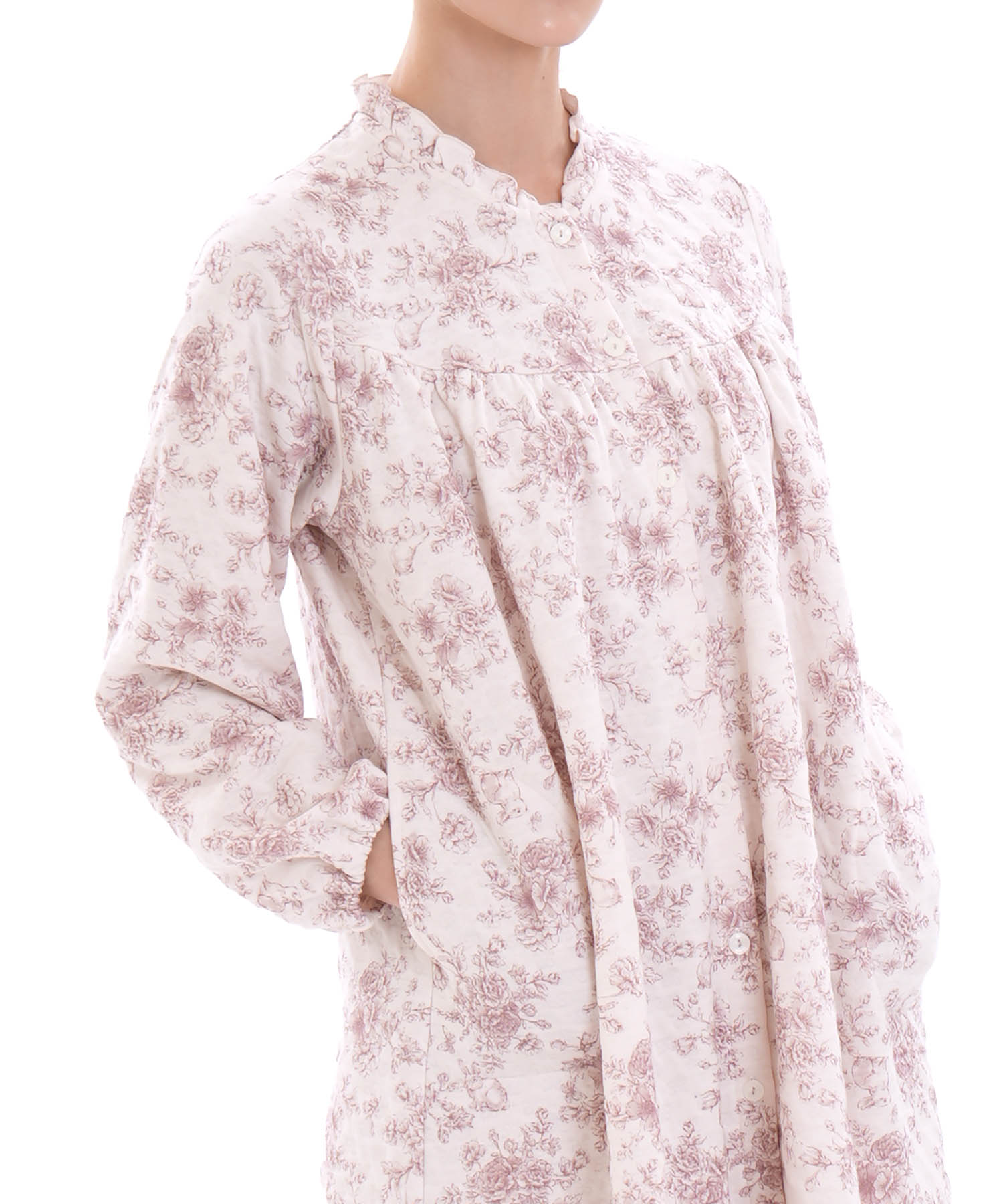 裏綿接結(綿入り)トワルドラパンワンピース_パジャマ&ルームウェア-ワンピース・ネグリジェ_ボルドー_0