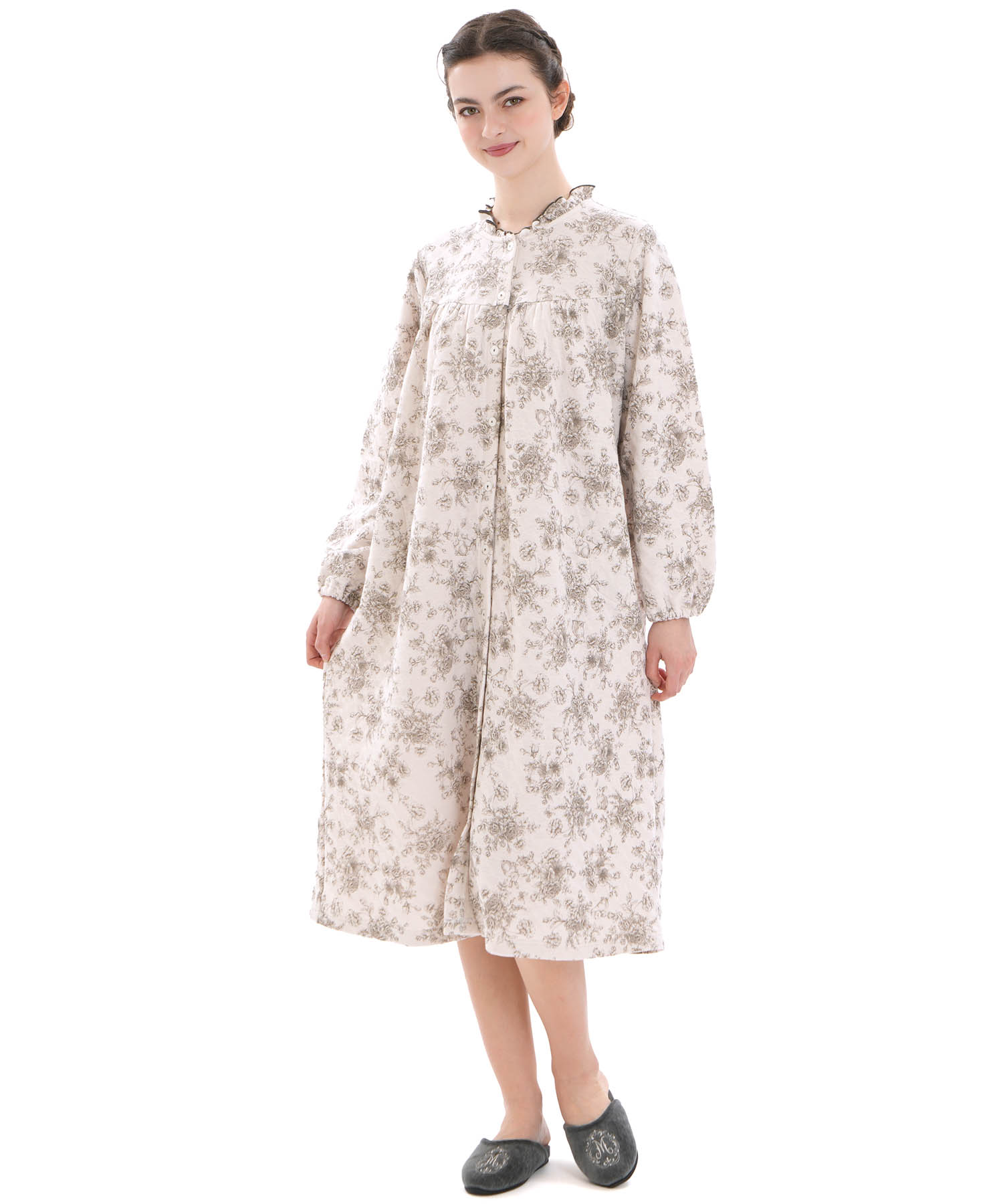 裏綿接結(綿入り)トワルドラパンワンピース_パジャマ&ルームウェア-ワンピース・ネグリジェ_グレー_1