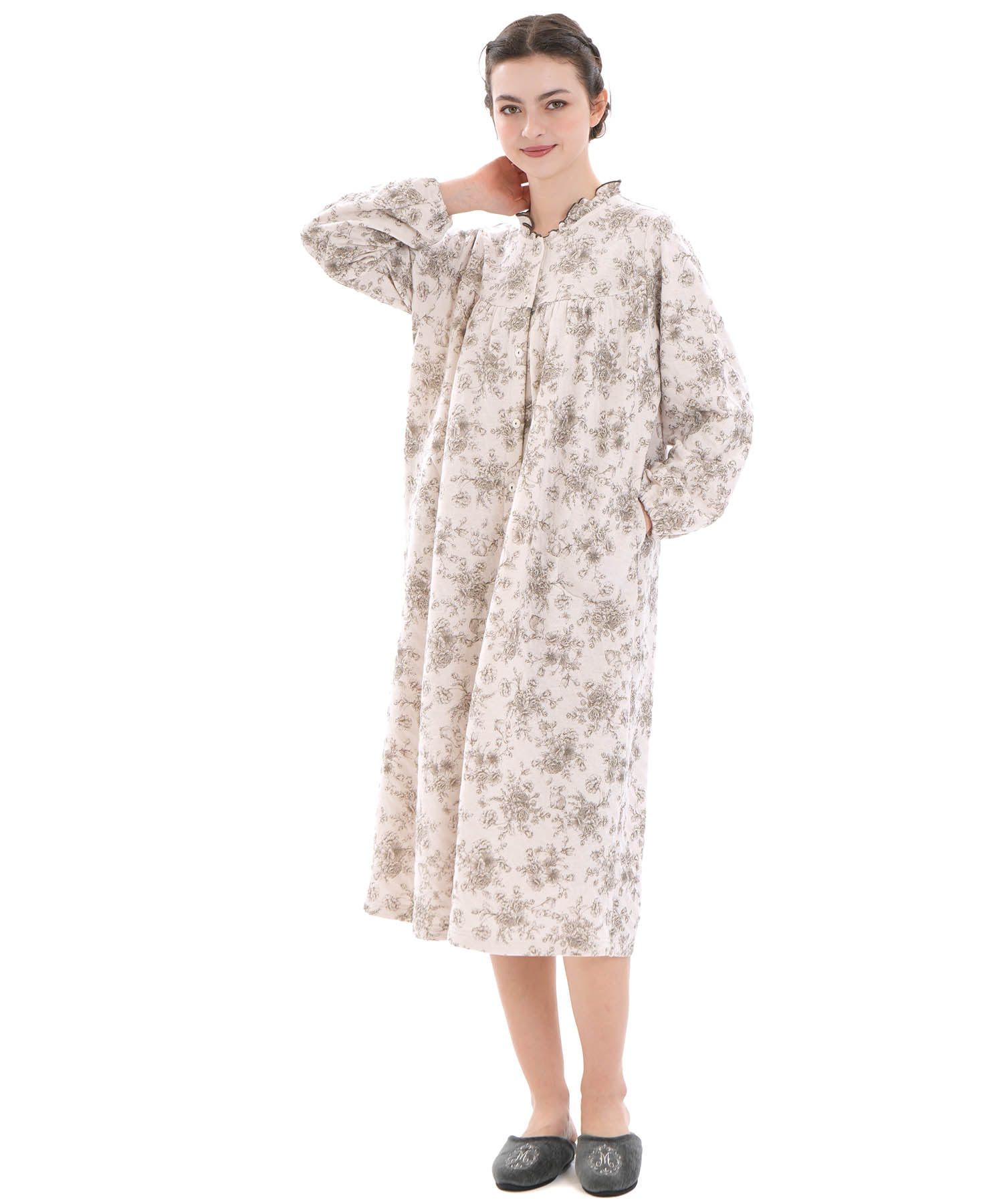 裏綿接結(綿入り)トワルドラパンワンピース_パジャマ&ルームウェア-ワンピース・ネグリジェ_グレー_2