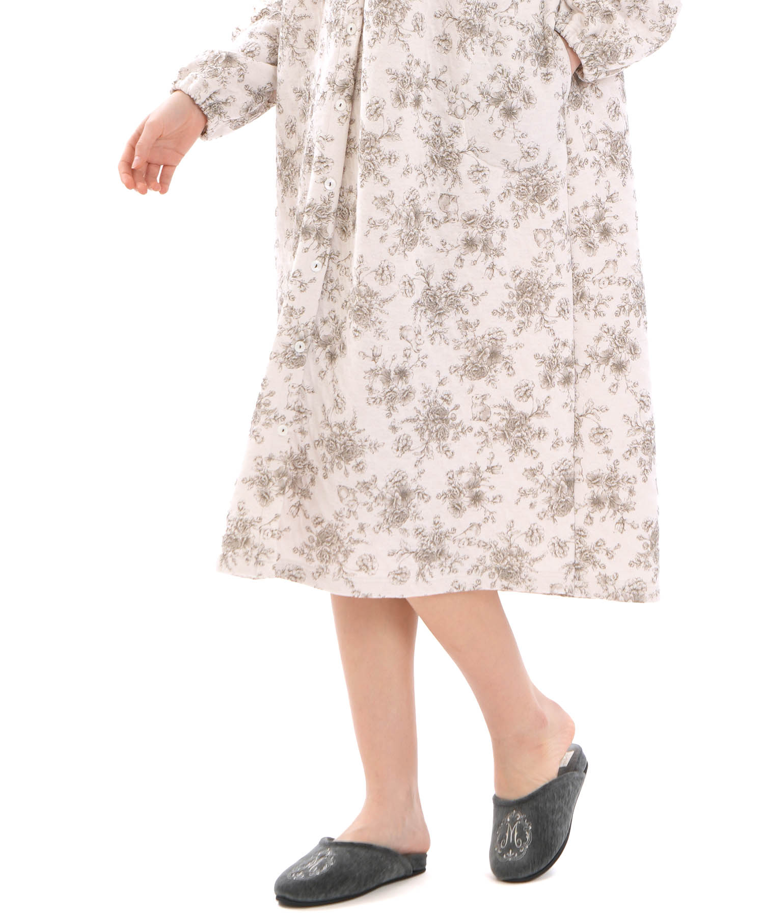 裏綿接結(綿入り)トワルドラパンワンピース_パジャマ&ルームウェア-ワンピース・ネグリジェ_グレー_5