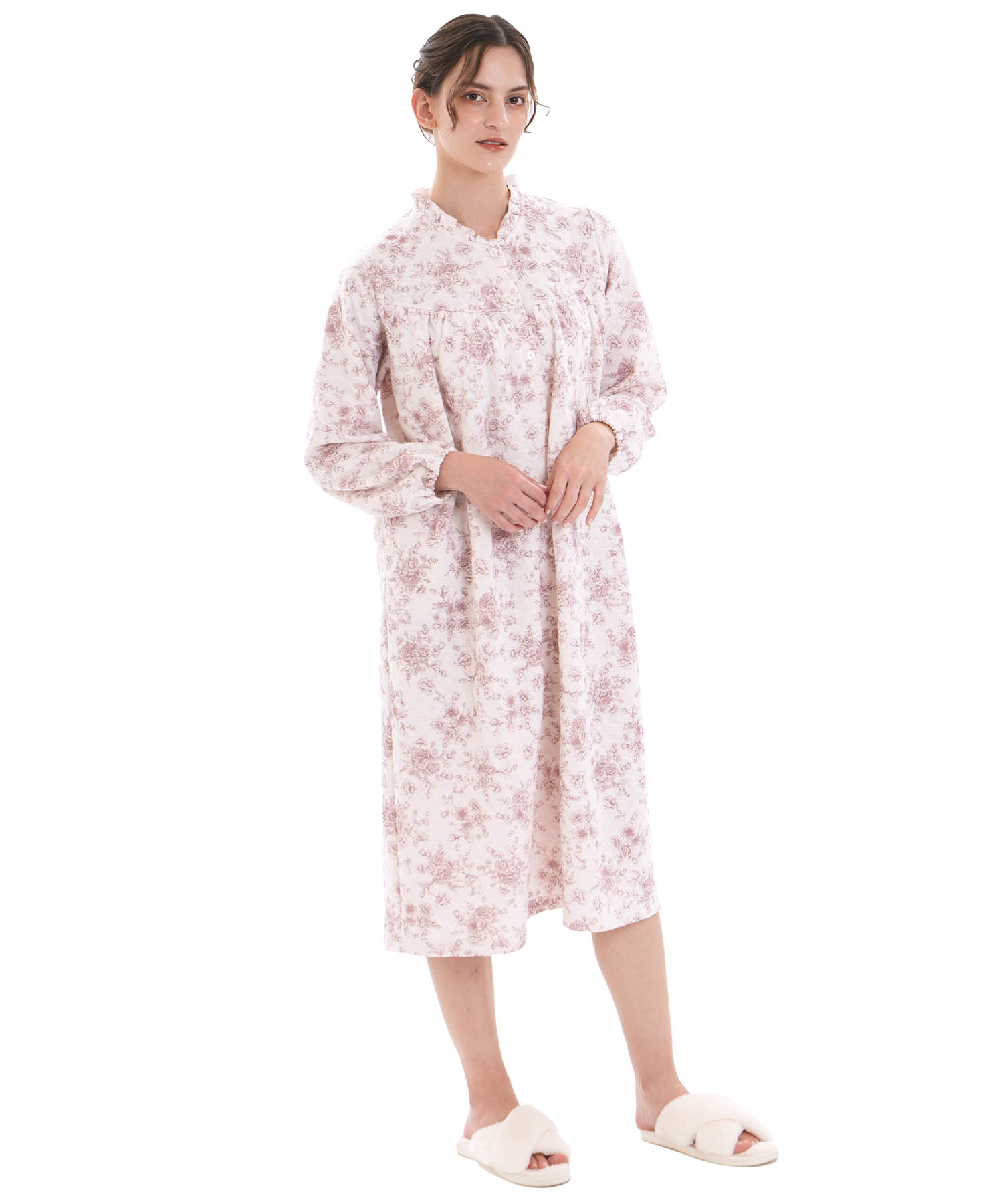 裏綿接結(綿入り)トワルドラパンワンピース_パジャマ&ルームウェア-ワンピース・ネグリジェ_ボルドー_1