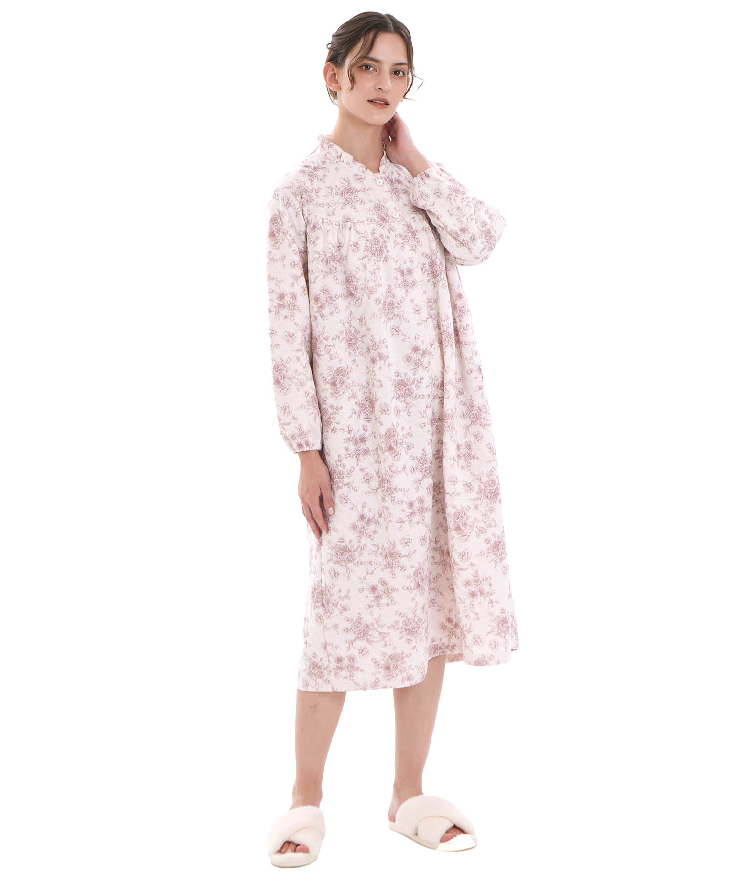 裏綿接結(綿入り)トワルドラパンワンピース_パジャマ&ルームウェア-ワンピース・ネグリジェ_ボルドー_2