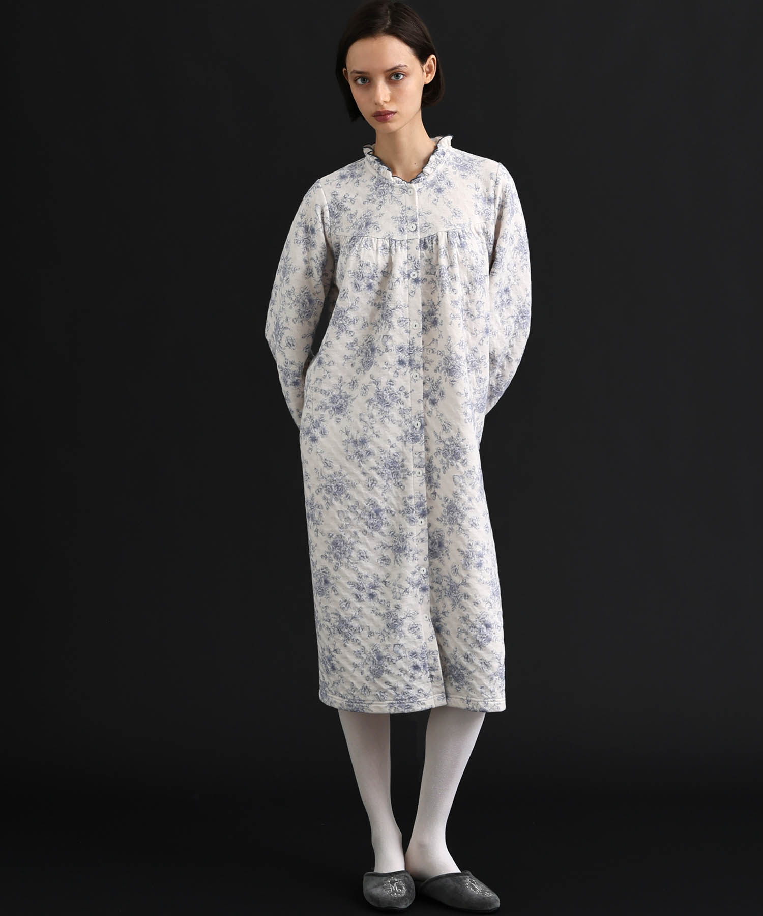 裏綿接結(綿入り)トワルドラパンワンピース_パジャマ&ルームウェア-ワンピース・ネグリジェ_ブルー_1