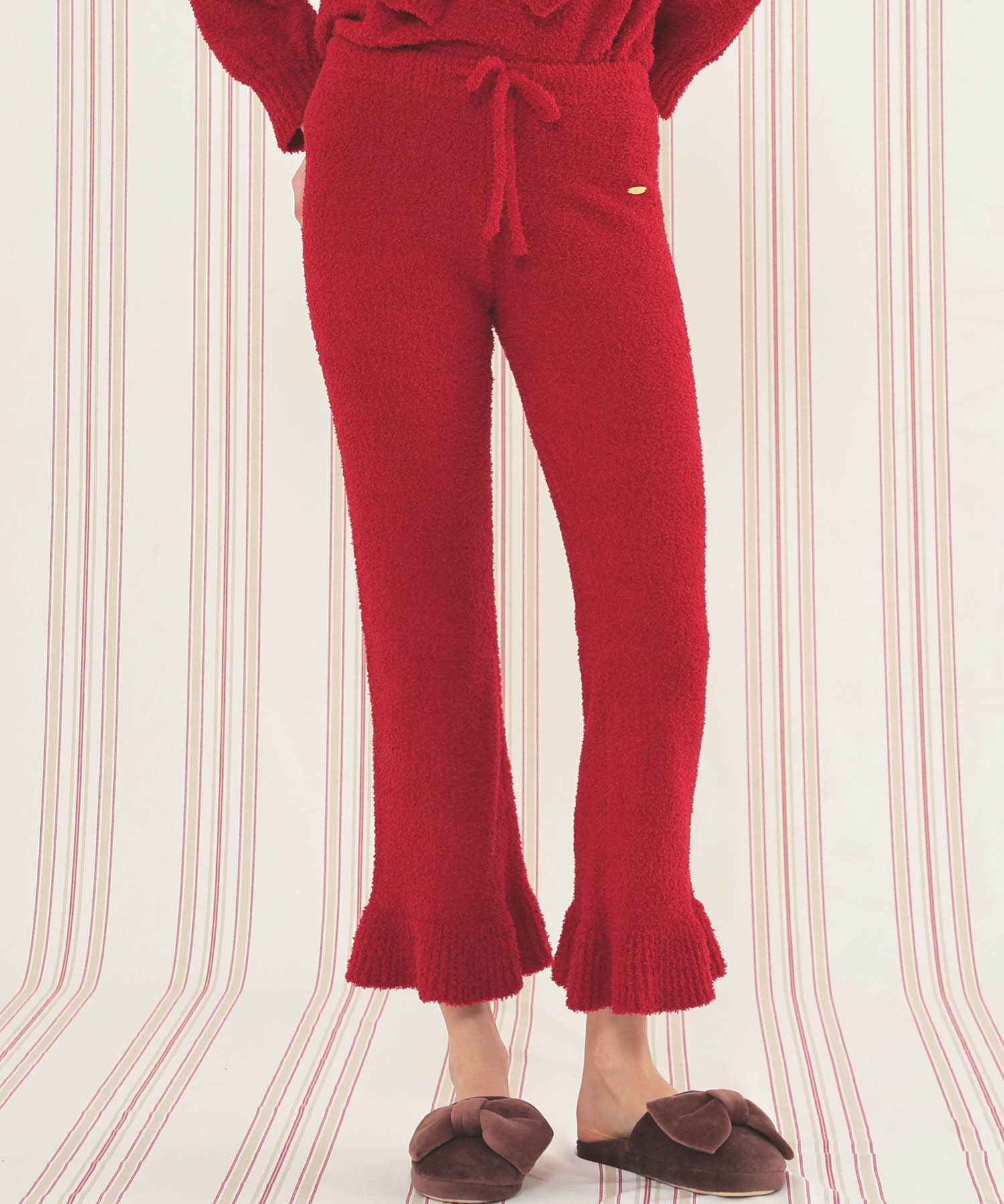 モールニットフレアパンツ_パジャマ&ルームウェア-ボトムス_レッド_1