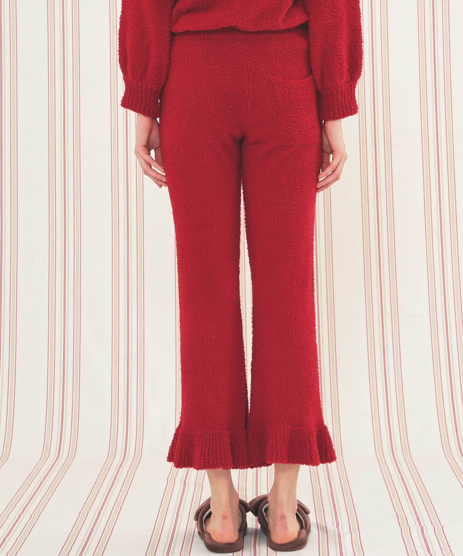 モールニットフレアパンツ_パジャマ&ルームウェア-ボトムス_レッド_4