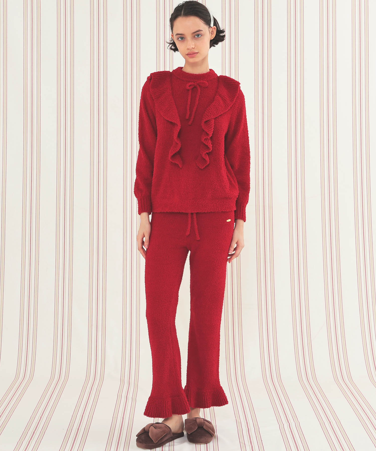 モールニットフレアパンツ_パジャマ&ルームウェア-ボトムス_レッド_5