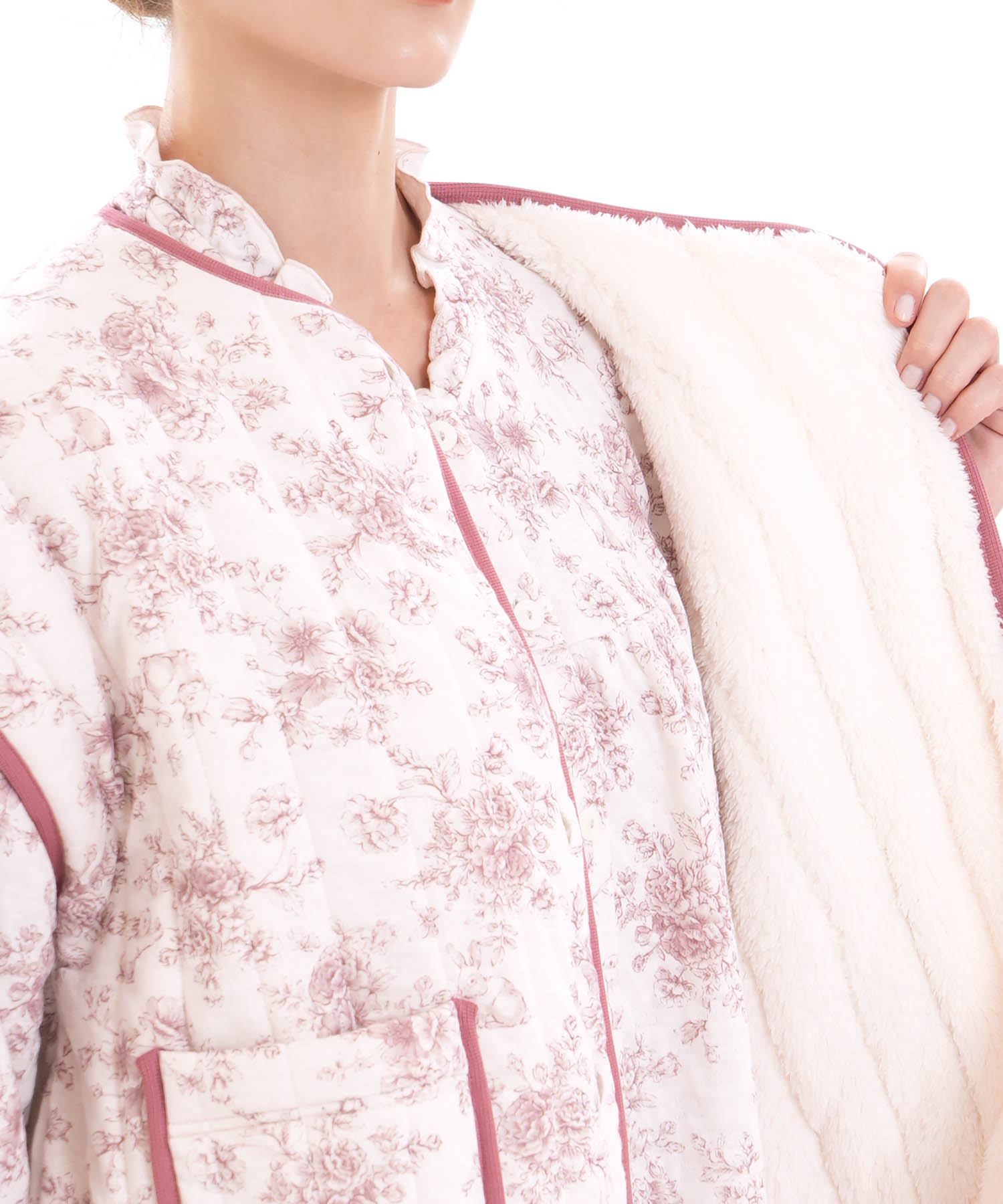 裏綿接結(綿入り)トワルドラパンカーデ_パジャマ&ルームウェア-トップス-カーディガン・ガウン_ボルドー_3