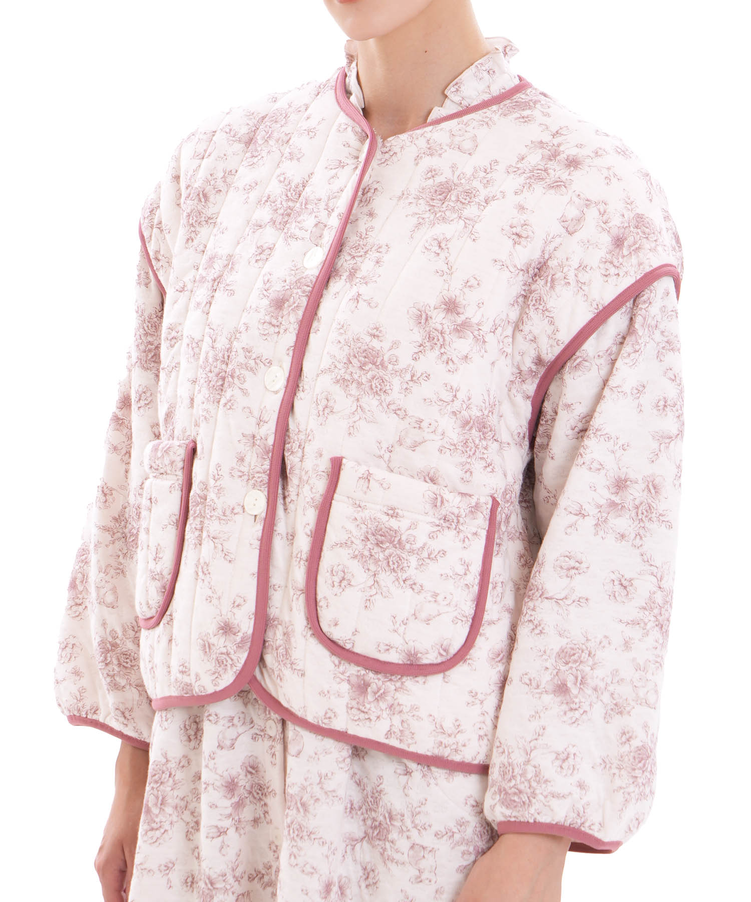 裏綿接結(綿入り)トワルドラパンカーデ_パジャマ&ルームウェア-トップス-カーディガン・ガウン_ボルドー_0