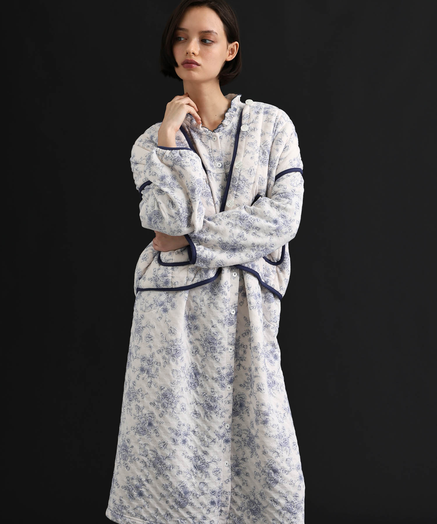 裏綿接結(綿入り)トワルドラパンカーデ_パジャマ&ルームウェア-トップス-カーディガン・ガウン_ブルー_2