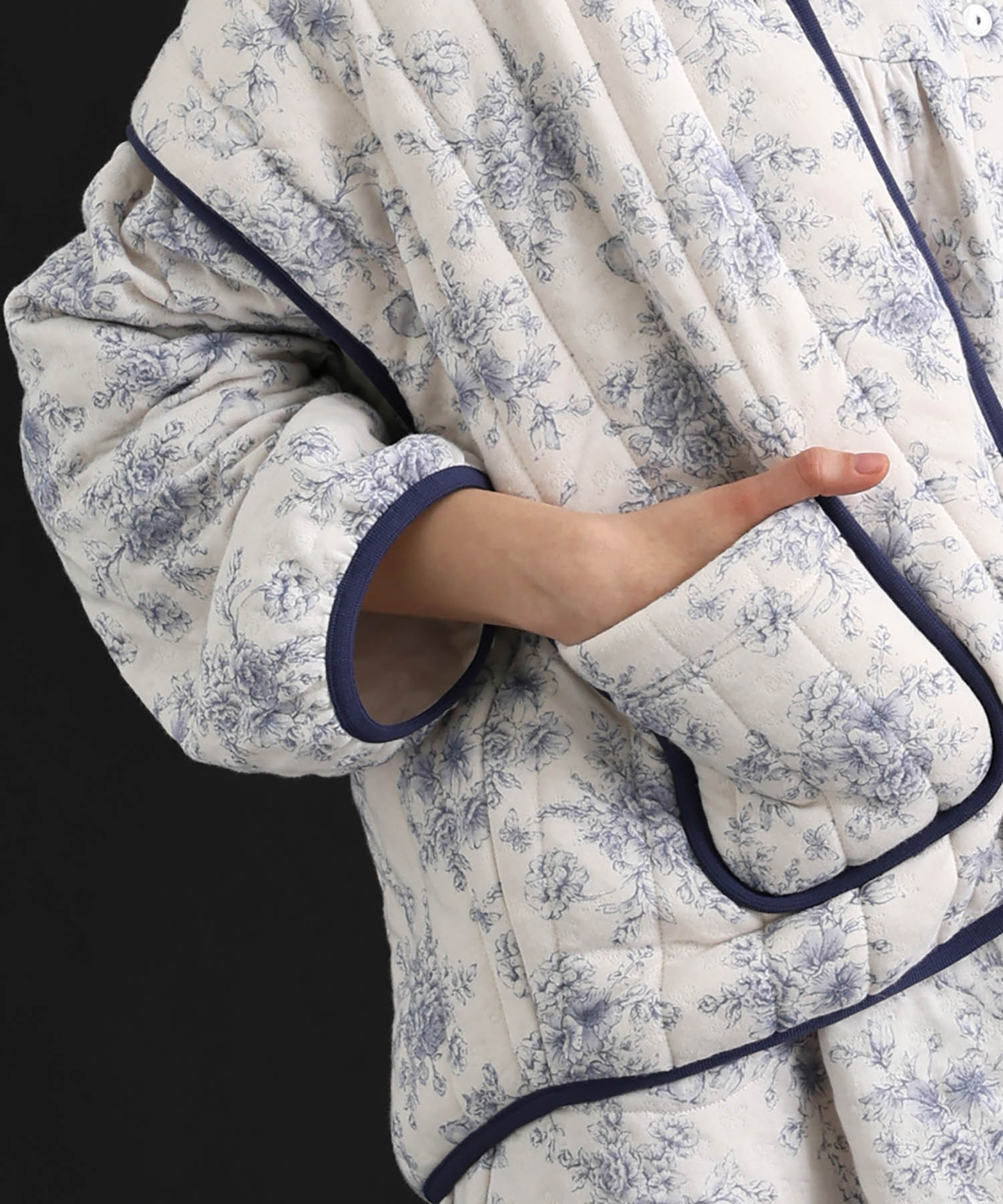 裏綿接結(綿入り)トワルドラパンカーデ_パジャマ&ルームウェア-トップス-カーディガン・ガウン_ブルー_4