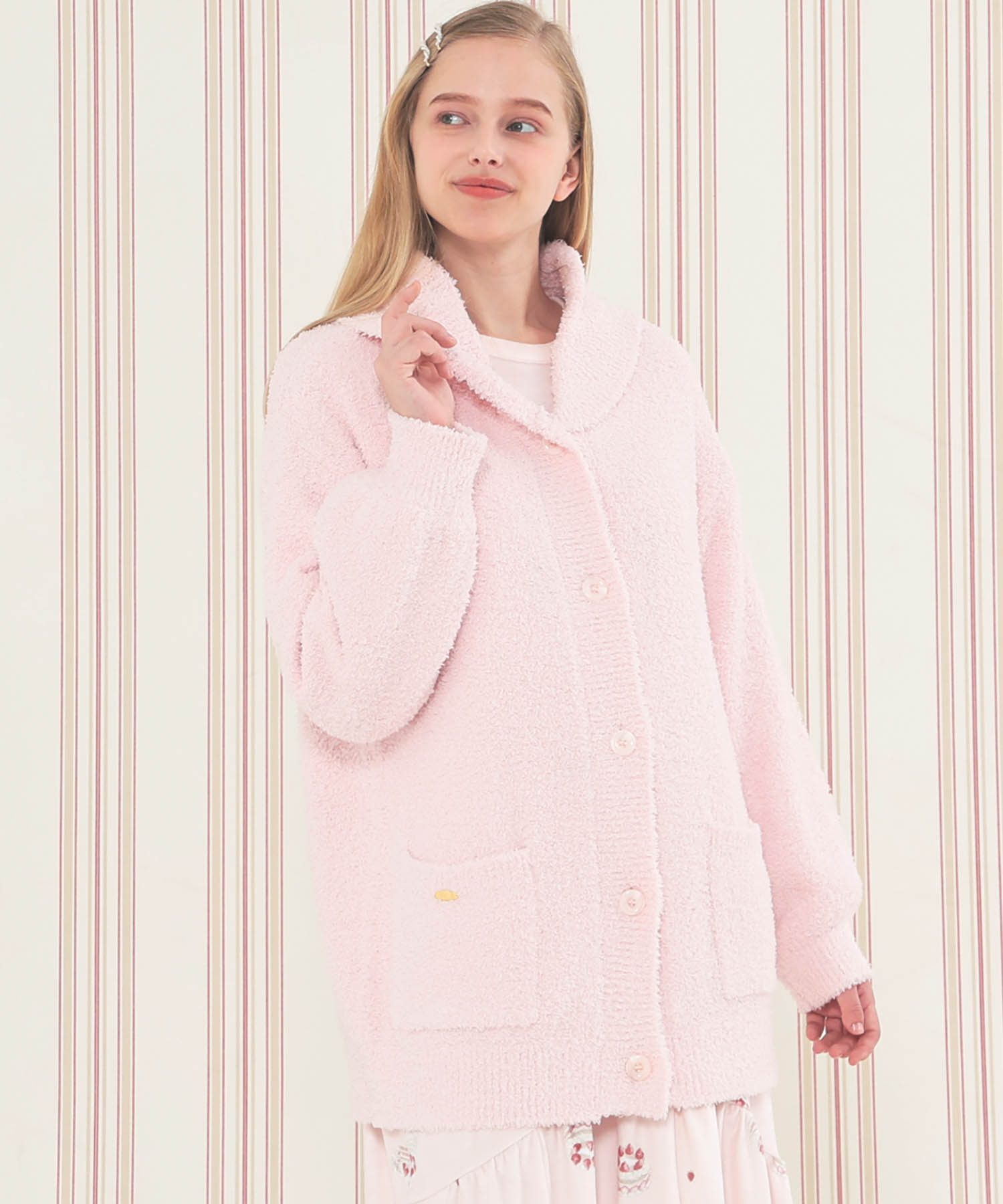 モールニットポップコーン＆ケーキカーディガン_パジャマ&ルームウェア-トップス-カーディガン・ガウン_ピンク_1