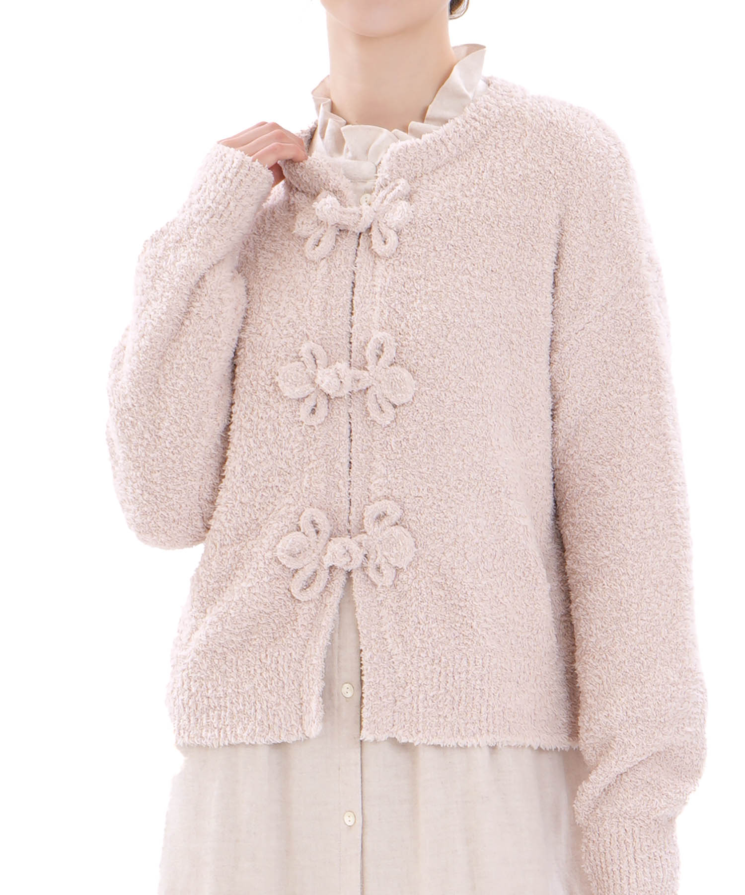 モールニットノエルリュバンカーディガン_パジャマ&ルームウェア-トップス-カーディガン・ガウン_ベージュ_0