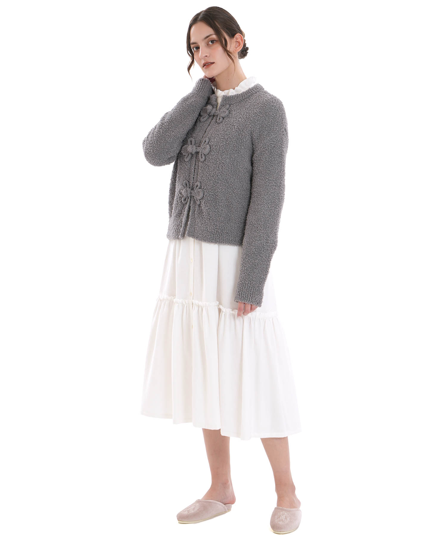 モールニットノエルリュバンカーディガン_パジャマ&ルームウェア-トップス-カーディガン・ガウン_グレー_2