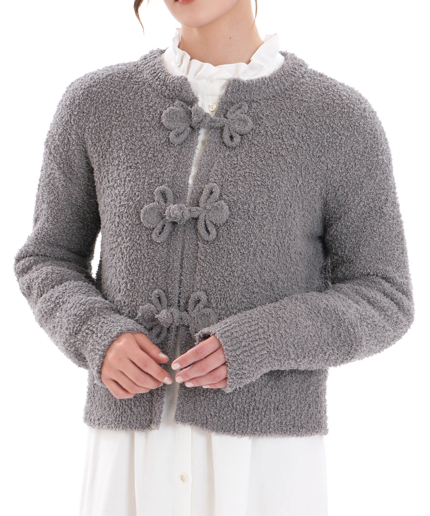 モールニットノエルリュバンカーディガン_パジャマ&ルームウェア-トップス-カーディガン・ガウン_グレー_0