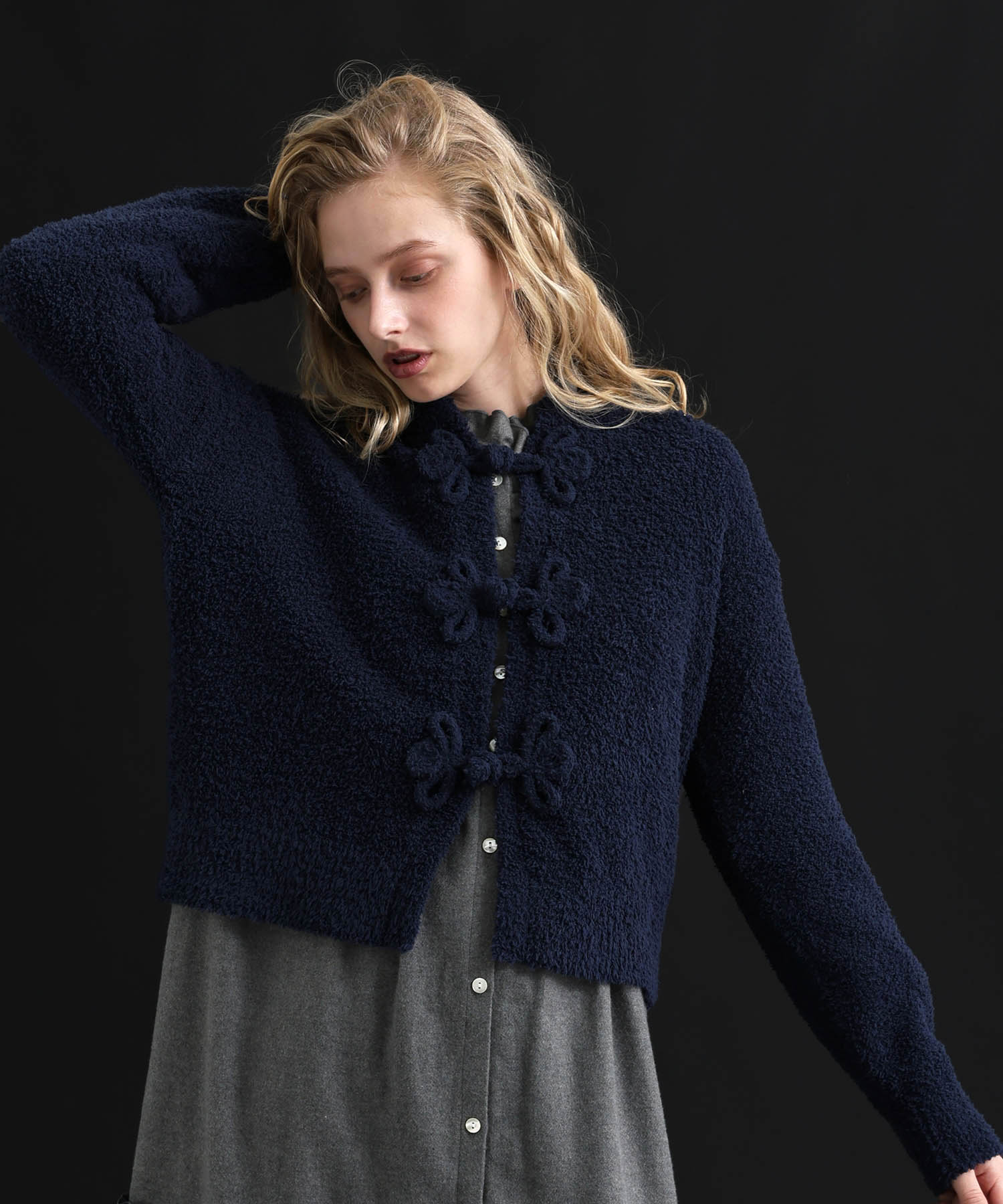 モールニットノエルリュバンカーディガン_パジャマ&ルームウェア-トップス-カーディガン・ガウン_ネイビー_2