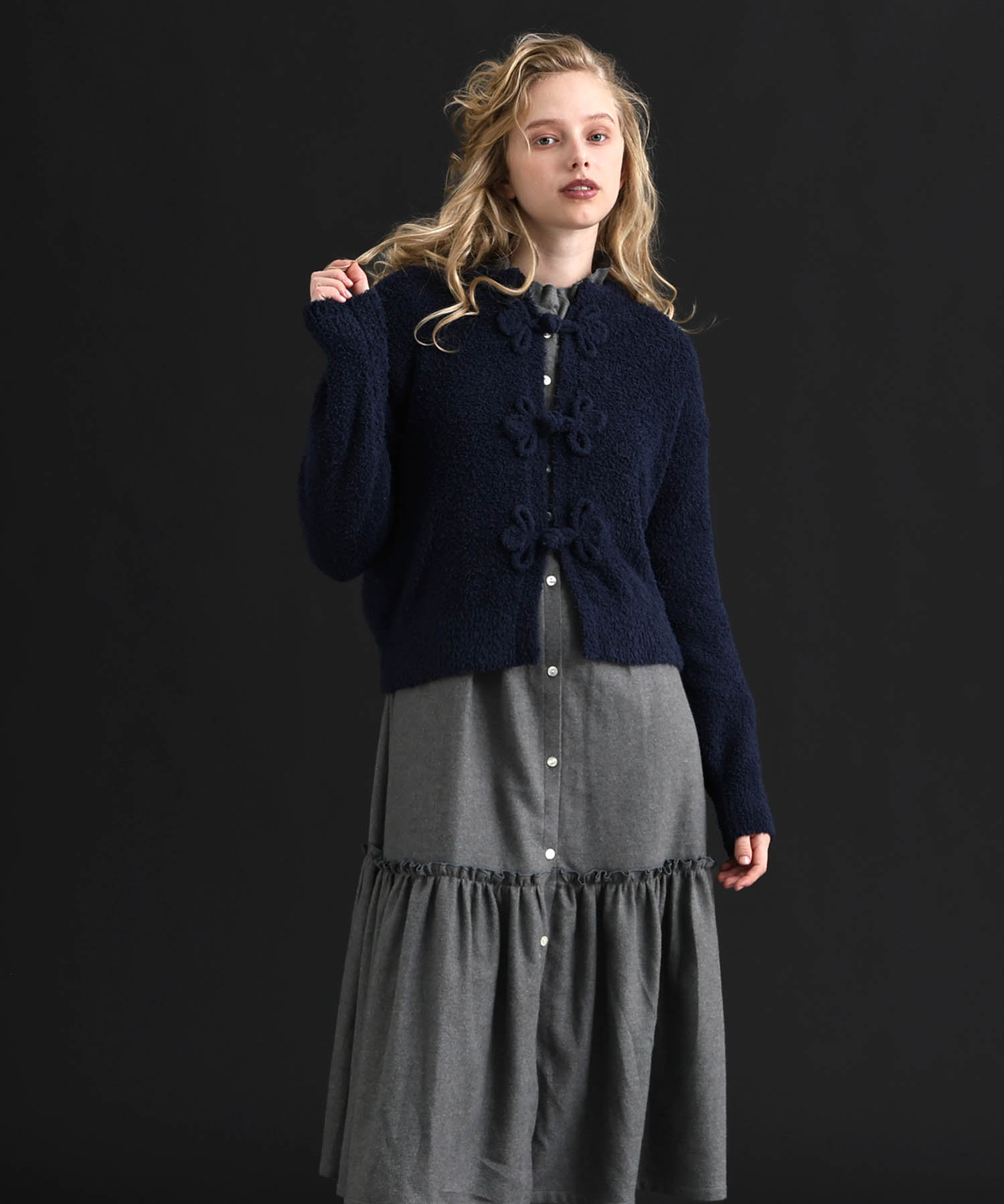 モールニットノエルリュバンカーディガン_パジャマ&ルームウェア-トップス-カーディガン・ガウン_ネイビー_1