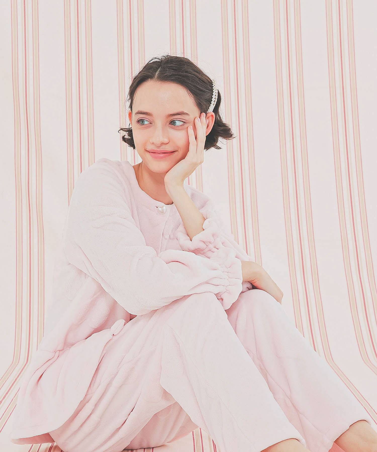 シャイニースノーエンボスハートペプラムパジャマ_パジャマ&ルームウェア-セットアップ_ピンク_8