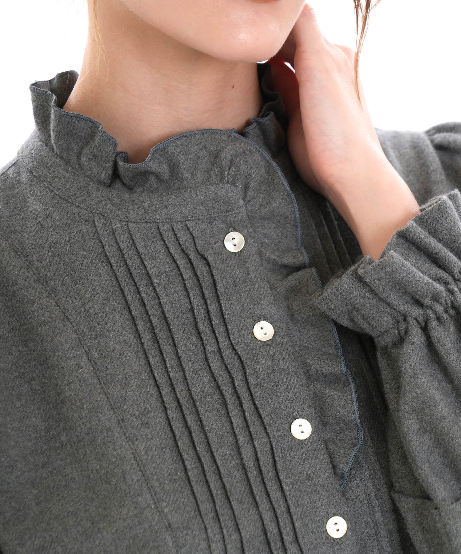 コットンフランネルシュクレフリルパジャマ_パジャマ&ルームウェア-セットアップ_チャコールグレー_3