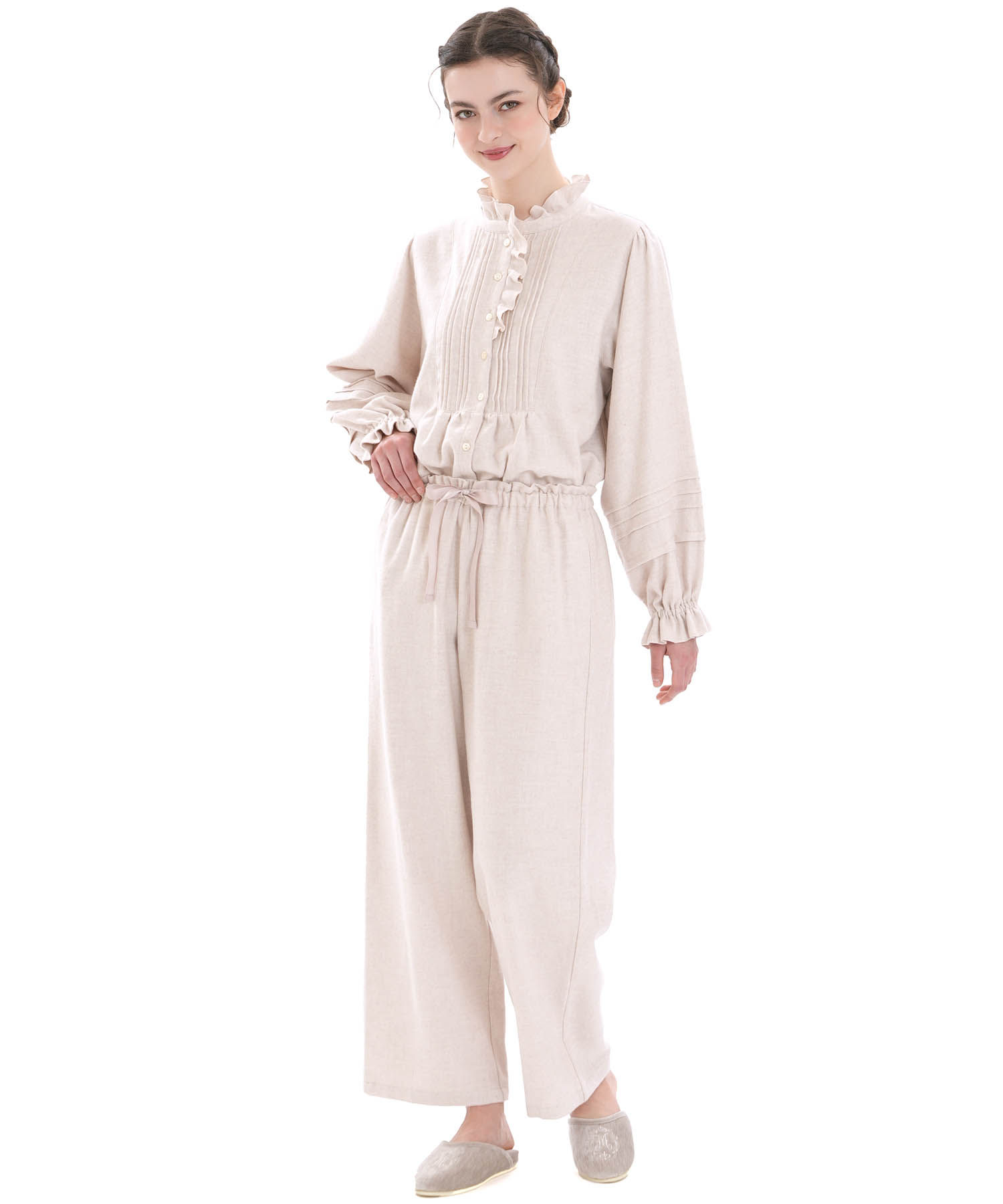 コットンフランネルシュクレフリルパジャマ_パジャマ&ルームウェア-セットアップ_アイボリー_1