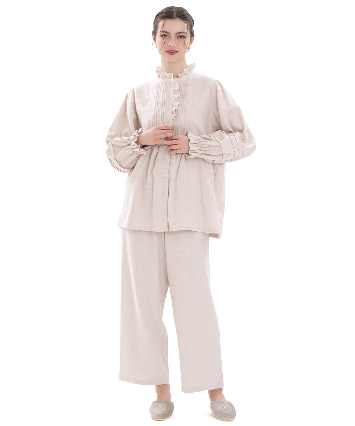 コットンフランネルシュクレフリルパジャマ_パジャマ&ルームウェア-セットアップ_アイボリー_2