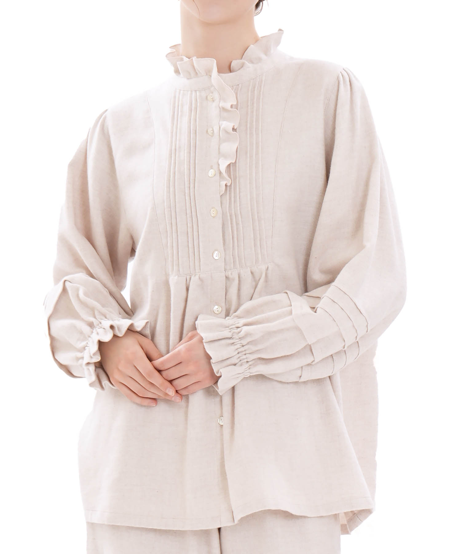 コットンフランネルシュクレフリルパジャマ_パジャマ&ルームウェア-セットアップ_アイボリー_0