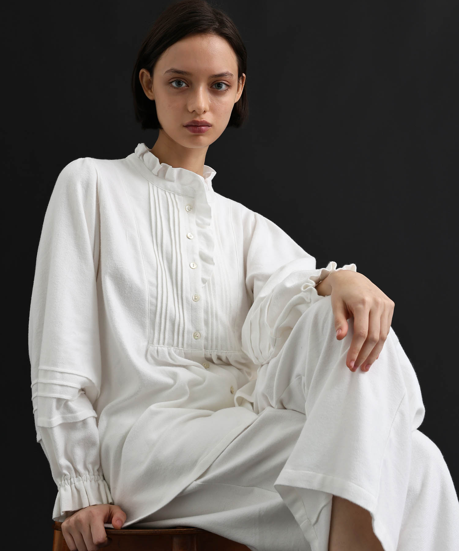 コットンフランネルシュクレフリルパジャマ_パジャマ&ルームウェア-セットアップ_ホワイト_1