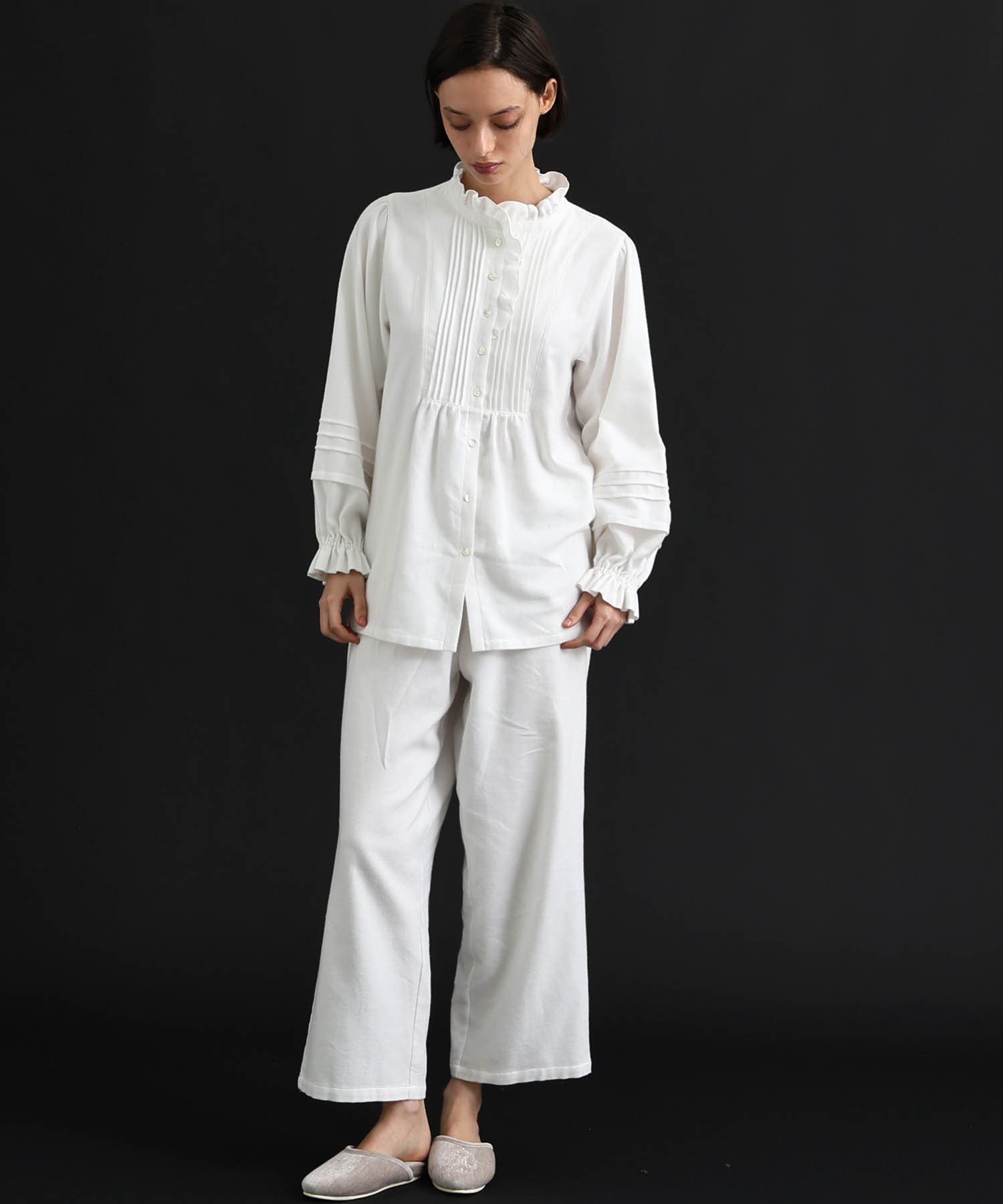 コットンフランネルシュクレフリルパジャマ_パジャマ&ルームウェア-セットアップ_ホワイト_2