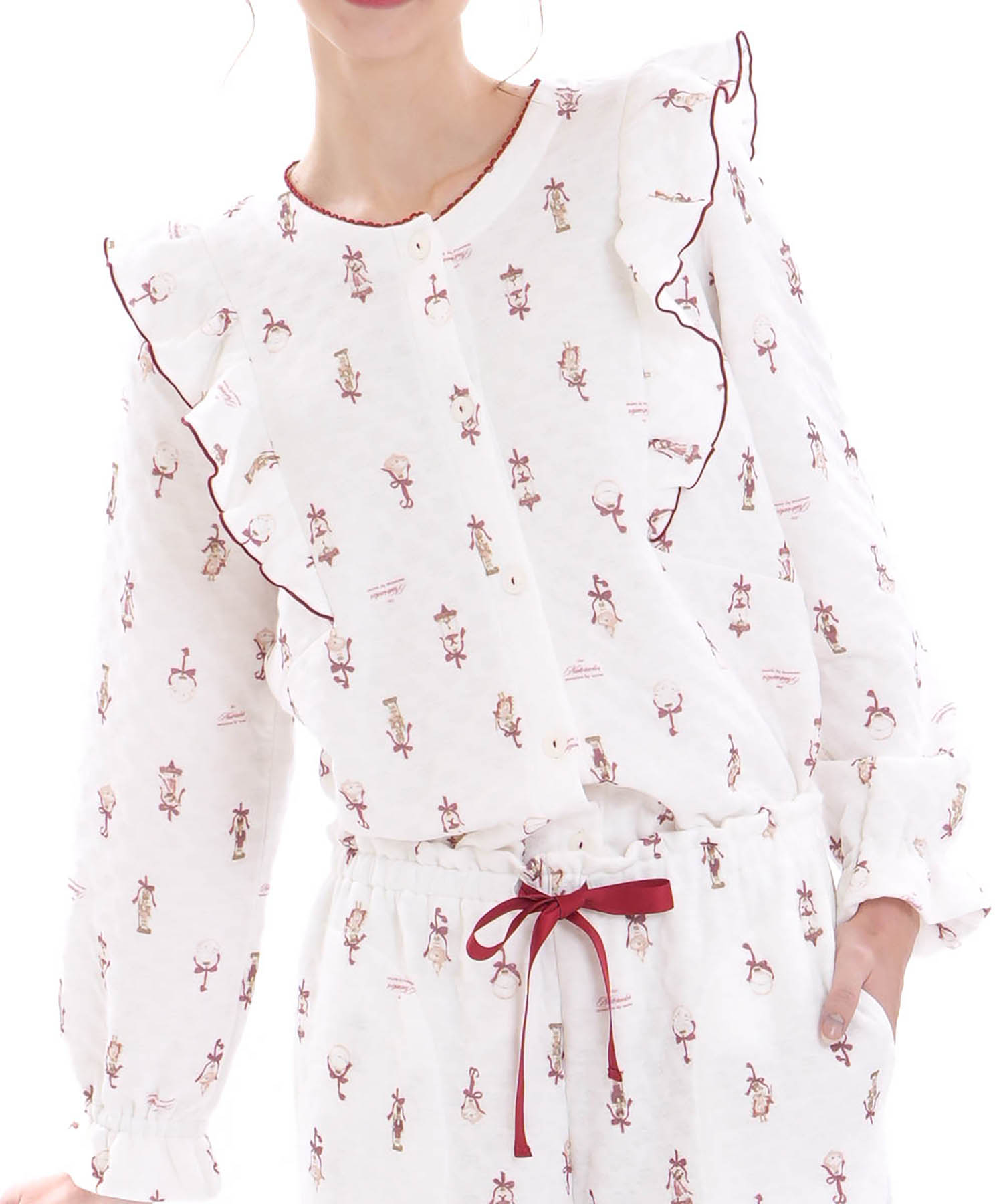 裏綿接結(綿入り)くるみ割り人形フリルパジャマ_パジャマ&ルームウェア-セットアップ_アイボリー_0