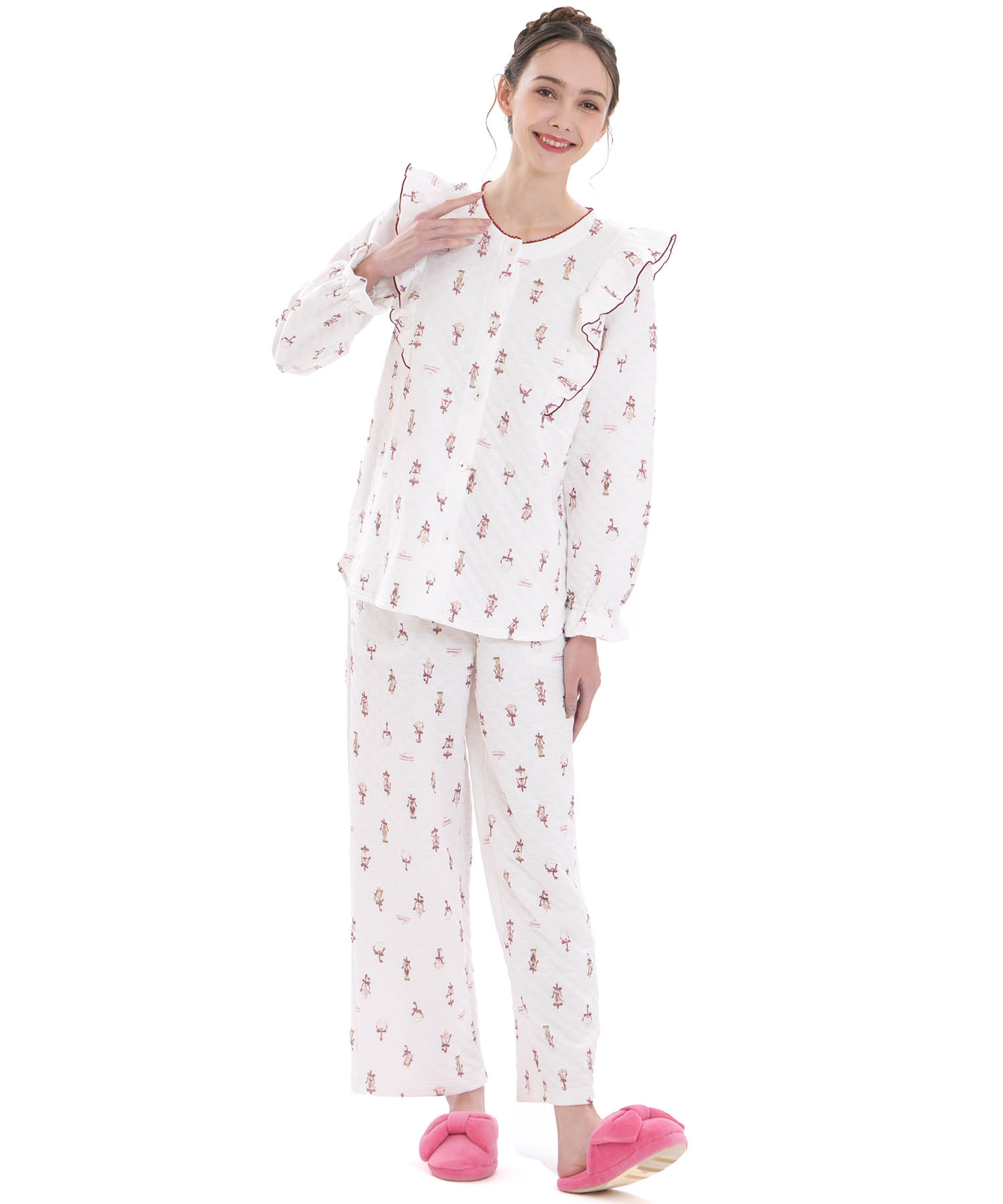 裏綿接結(綿入り)くるみ割り人形フリルパジャマ_パジャマ&ルームウェア-セットアップ_アイボリー_2