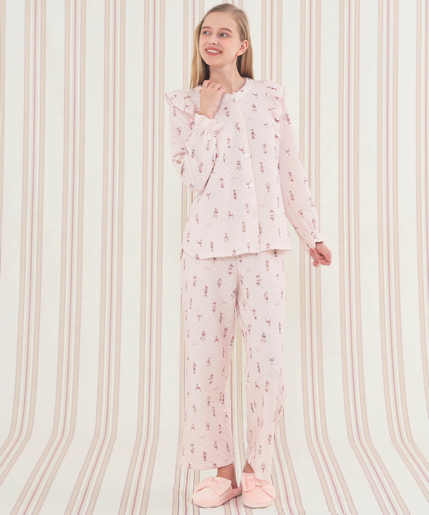 裏綿接結(綿入り)くるみ割り人形フリルパジャマ_パジャマ&ルームウェア-セットアップ_ピンク_2