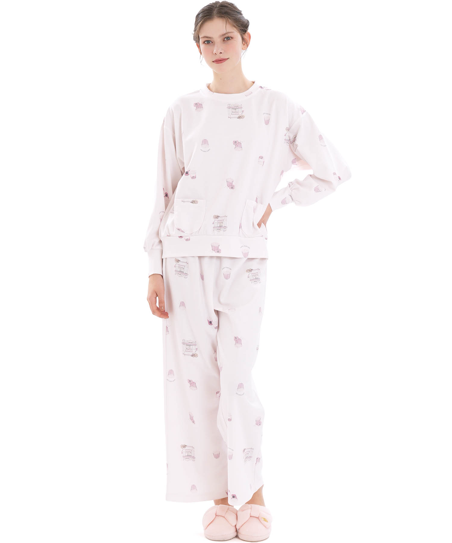 エアーニットハッピーポップコーンセットアップ_パジャマ&ルームウェア-セットアップ_ピンク_1