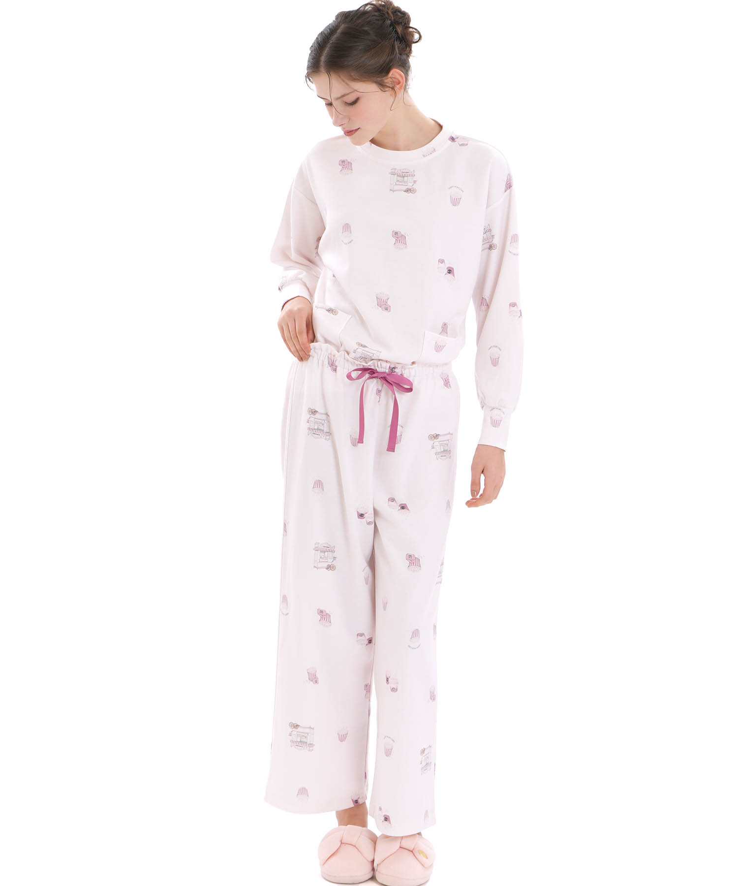 エアーニットハッピーポップコーンセットアップ_パジャマ&ルームウェア-セットアップ_ピンク_2