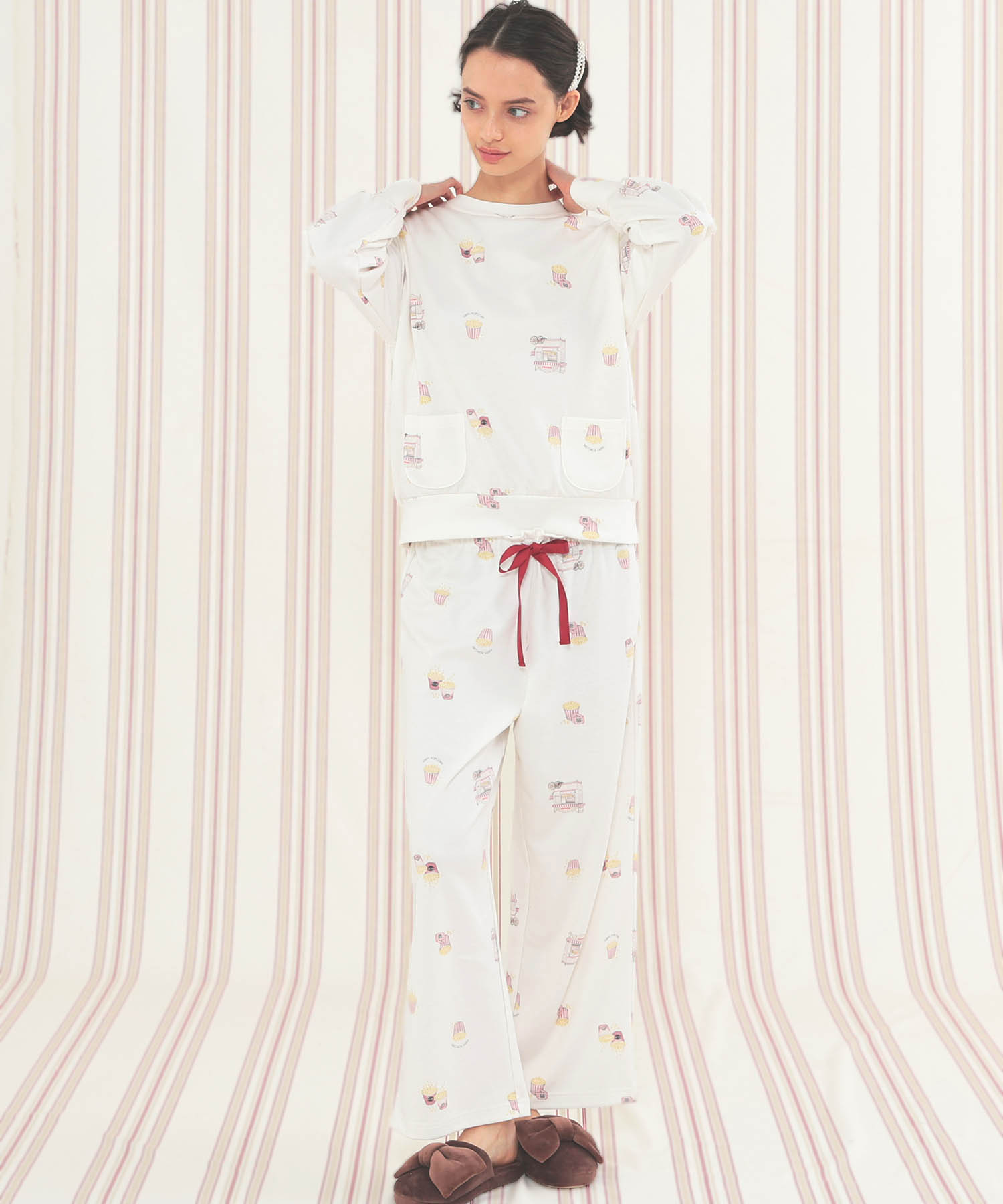 エアーニットハッピーポップコーンセットアップ_パジャマ&ルームウェア-セットアップ_ホワイト_2