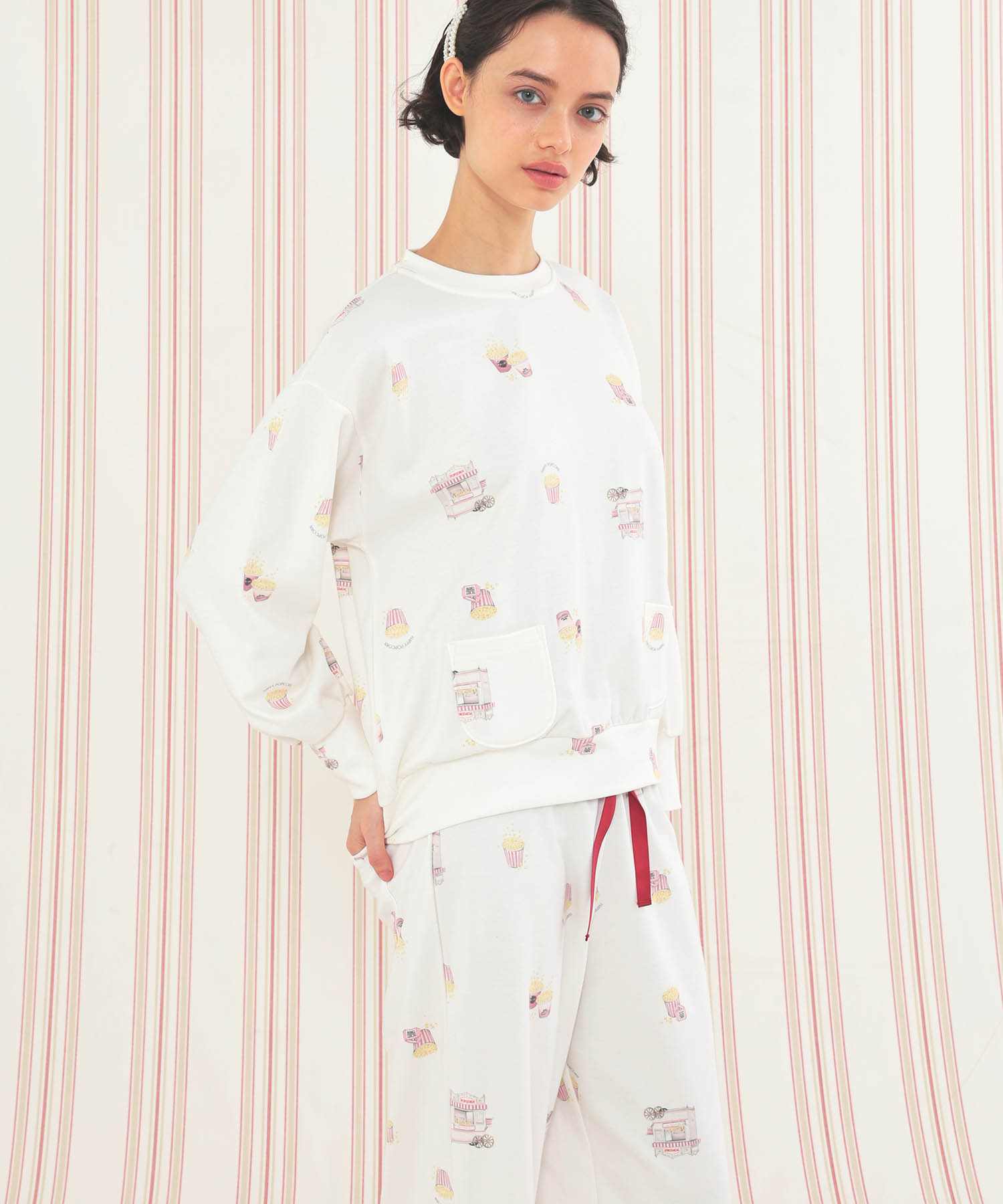 エアーニットハッピーポップコーンセットアップ_パジャマ&ルームウェア-セットアップ_ホワイト_5