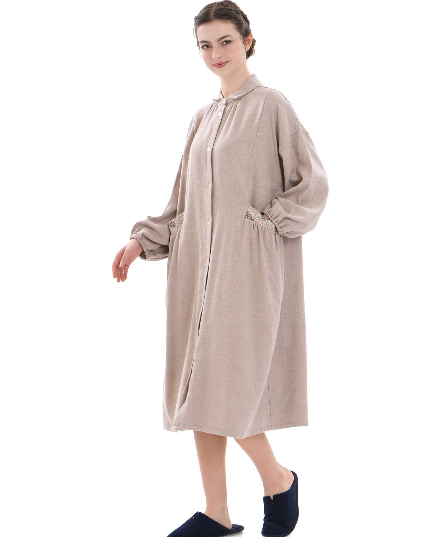 コットンフランネルウインターベリーワンピース_パジャマ&ルームウェア-ワンピース・ネグリジェ_ブラウン_2