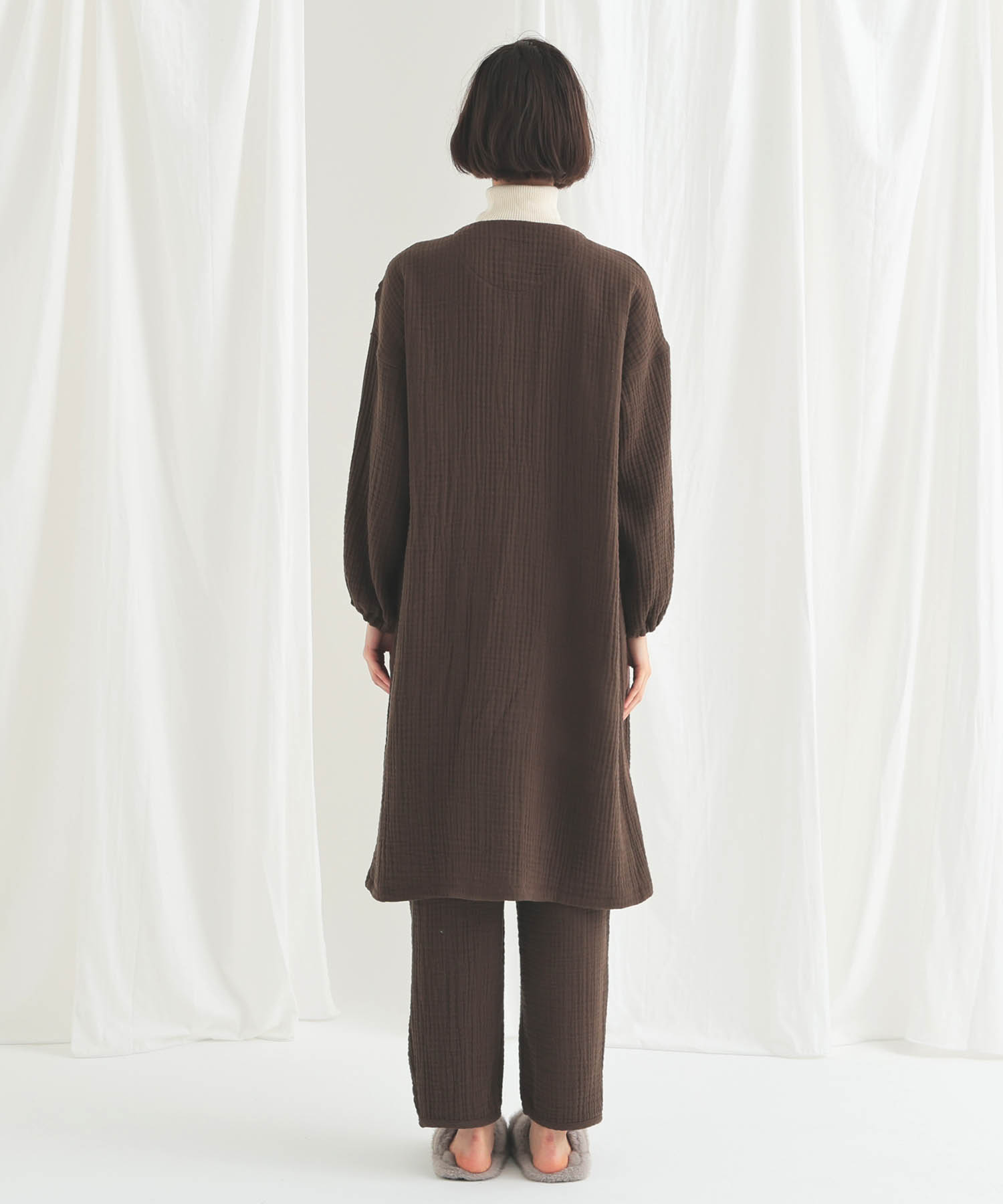 シュークリームガーゼ(R)4+ソリッドカラーワンピース_パジャマ&ルームウェア-ワンピース・ネグリジェ_ブラウン_7
