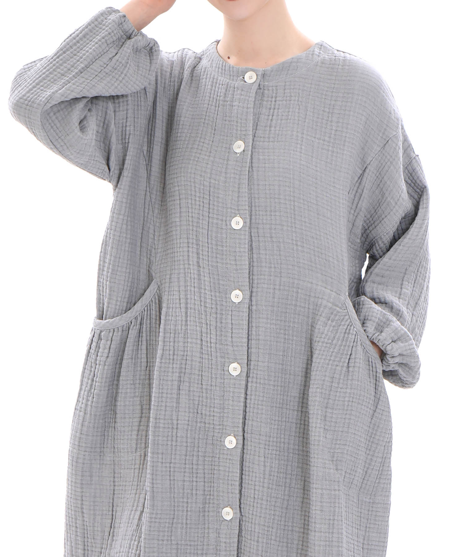 シュークリームガーゼ(R)4+ソリッドカラーワンピース_パジャマ&ルームウェア-ワンピース・ネグリジェ_グレー_0