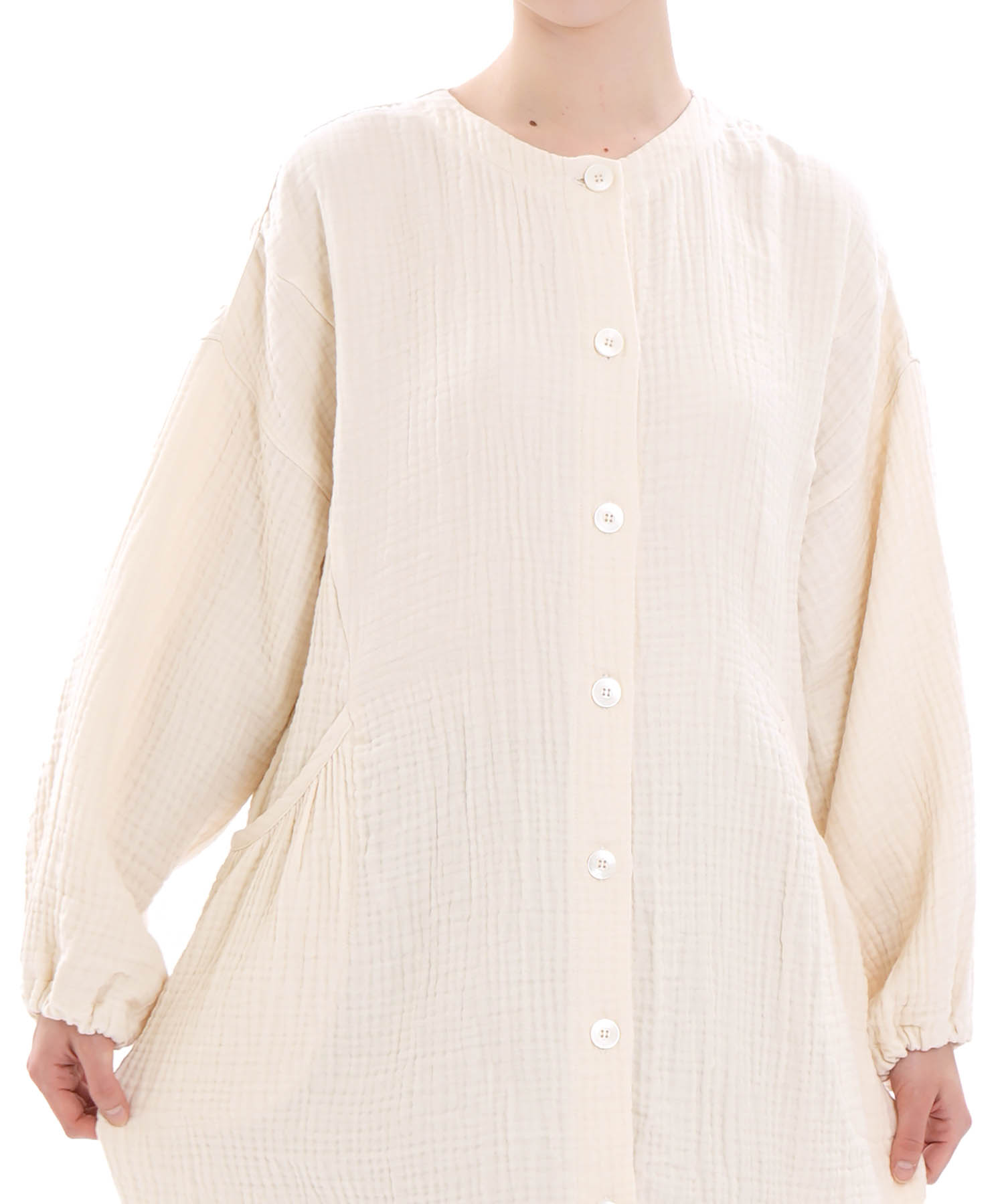 シュークリームガーゼ(R)4+ソリッドカラーワンピース_パジャマ&ルームウェア-ワンピース・ネグリジェ_アイボリー_0