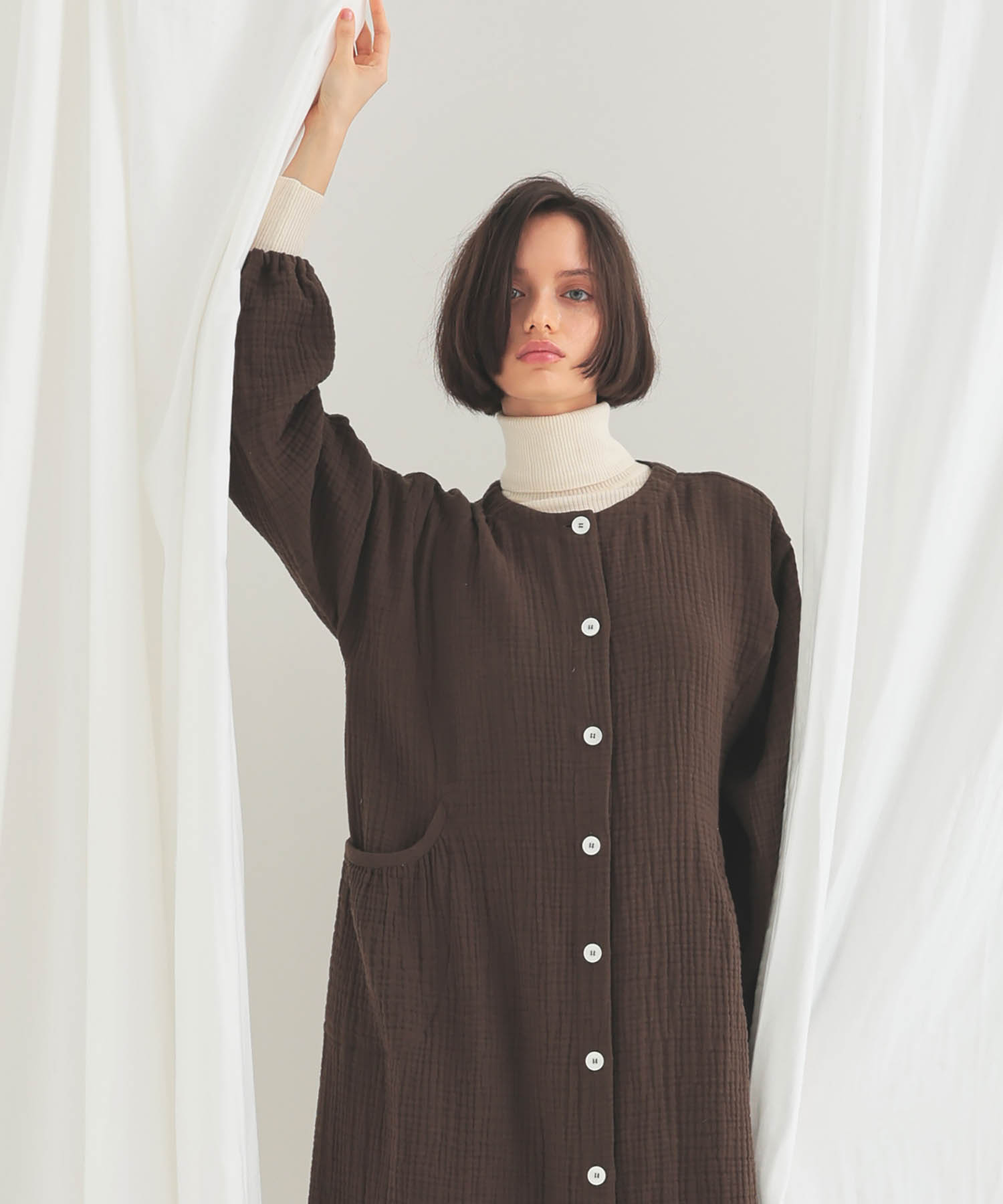 シュークリームガーゼ(R)4+ソリッドカラーワンピース_パジャマ&ルームウェア-ワンピース・ネグリジェ_ブラウン_2