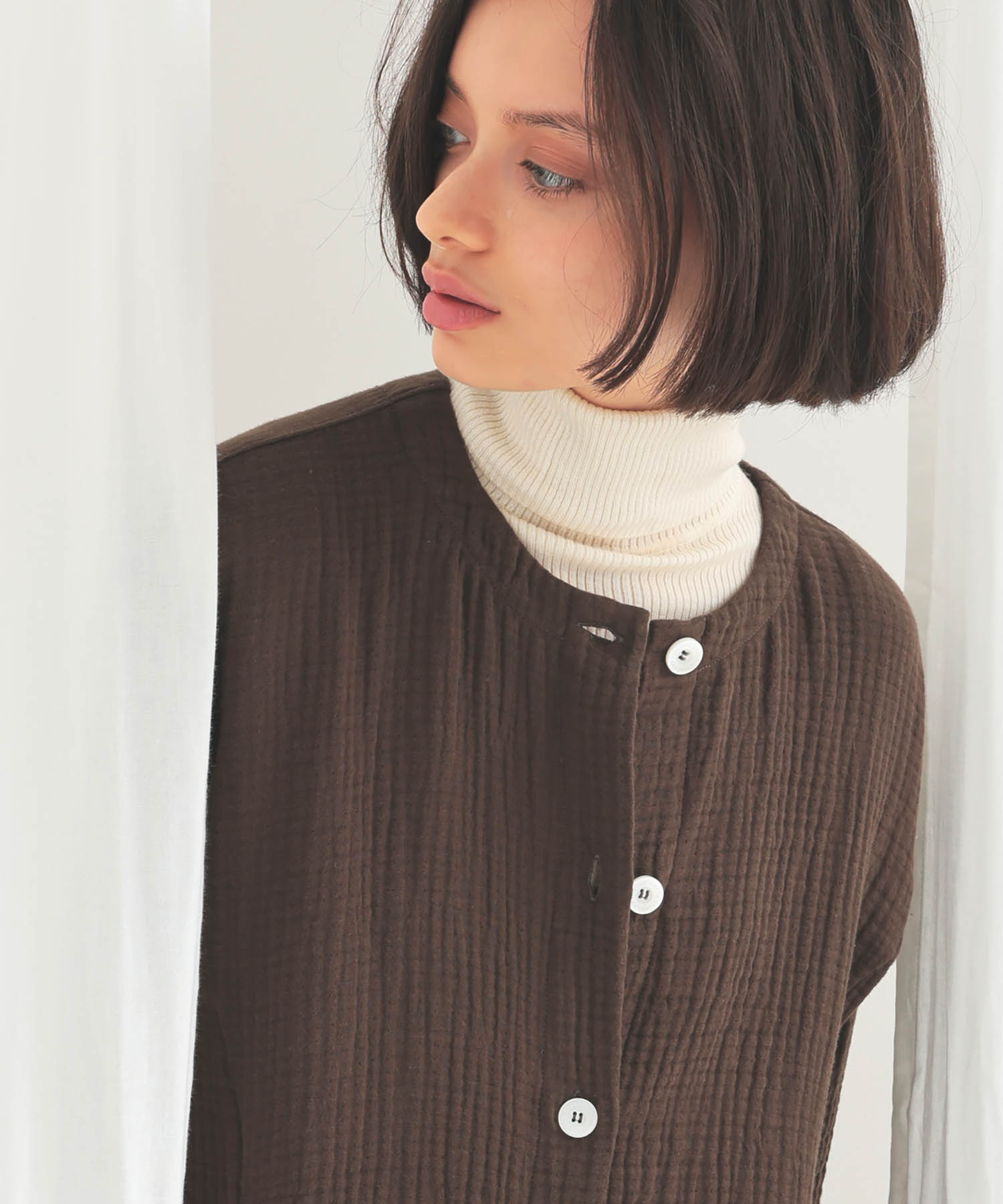 シュークリームガーゼ(R)4+ソリッドカラーワンピース_パジャマ&ルームウェア-ワンピース・ネグリジェ_ブラウン_3