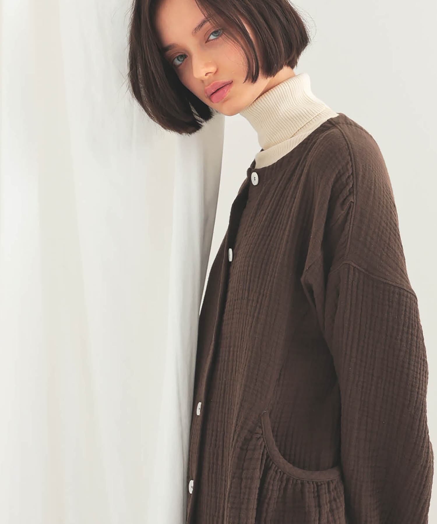 シュークリームガーゼ(R)4+ソリッドカラーワンピース_パジャマ&ルームウェア-ワンピース・ネグリジェ_ブラウン_5