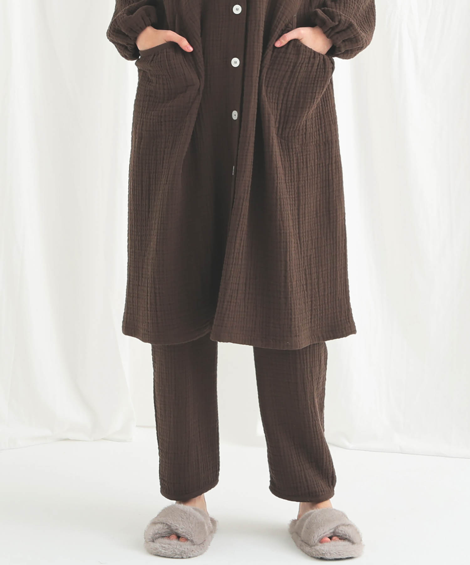 シュークリームガーゼ(R)4+ソリッドカラーワンピース_パジャマ&ルームウェア-ワンピース・ネグリジェ_ブラウン_6