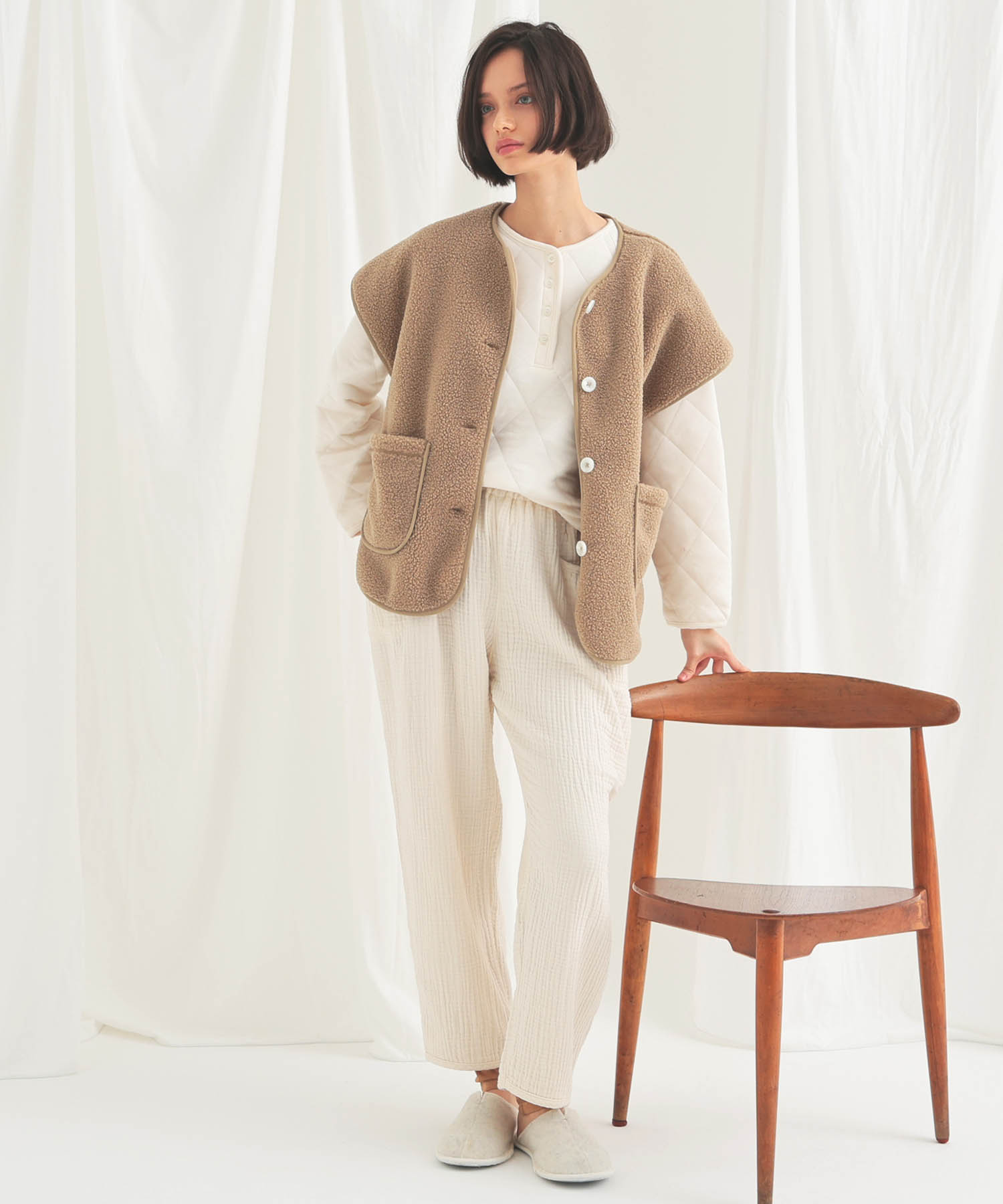 シュークリームガーゼ(R)4+ソリッドカラーパンツ_パジャマ&ルームウェア-ボトムス_アイボリー_5