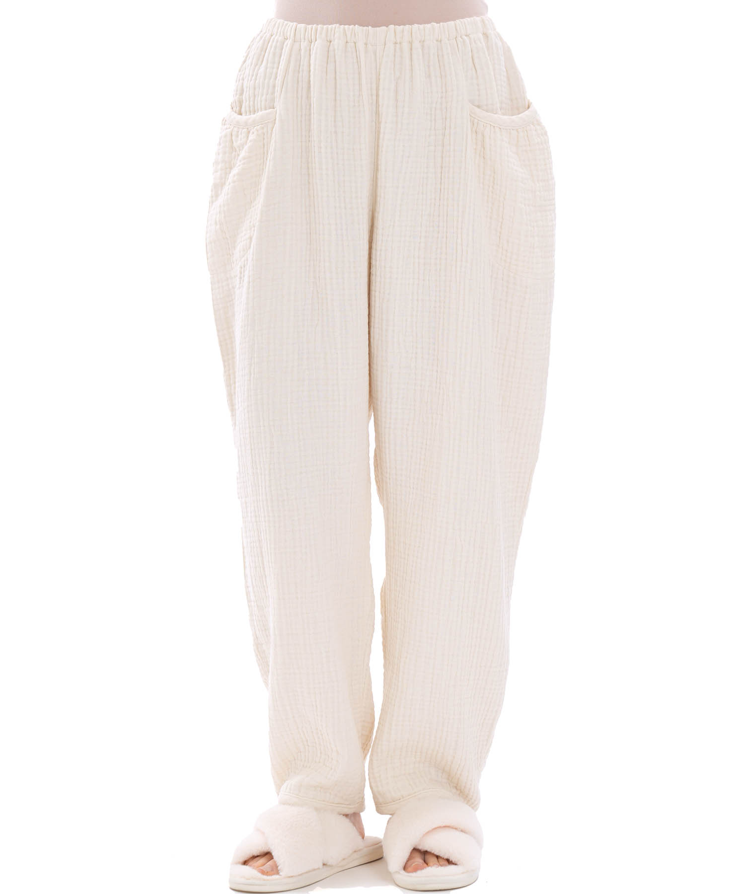 シュークリームガーゼ(R)4+ソリッドカラーパンツ_パジャマ&ルームウェア-ボトムス_アイボリー_1